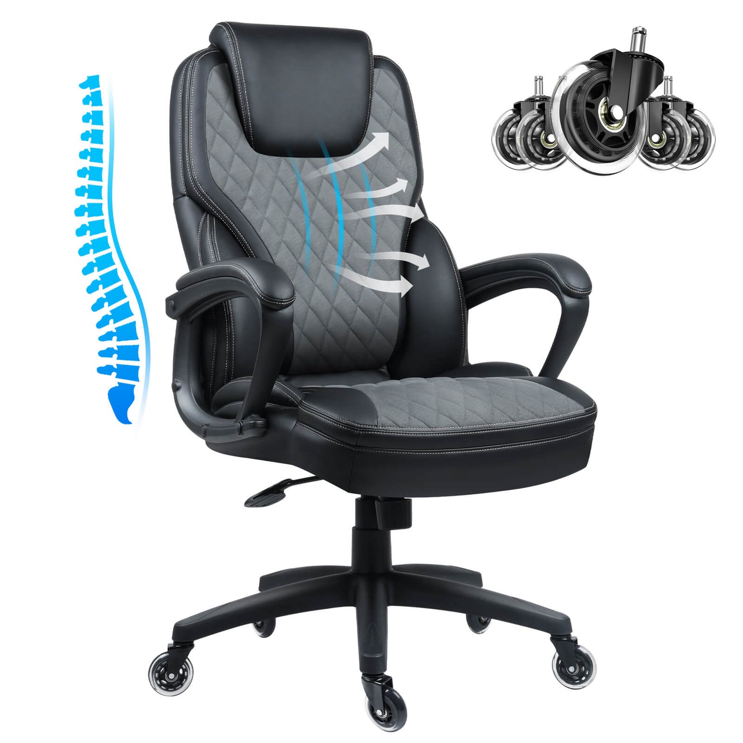 Soontrans Executive Office Chair with Lumbar Support 400lbs Breathable Fabric Big and Tall Office Chair Desk Chair with Caster Wheels (Suede Fabric)