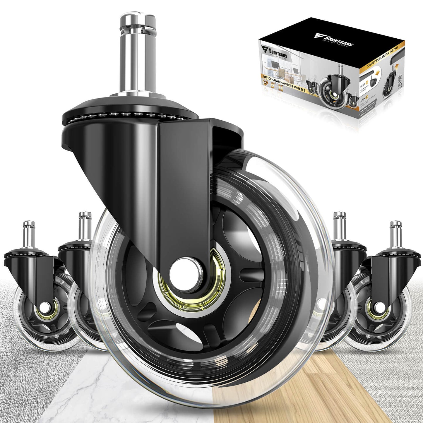 Soontrans Heavy Duty Office Chair Caster Wheels for Wood Floor Not Compatible for IKEA