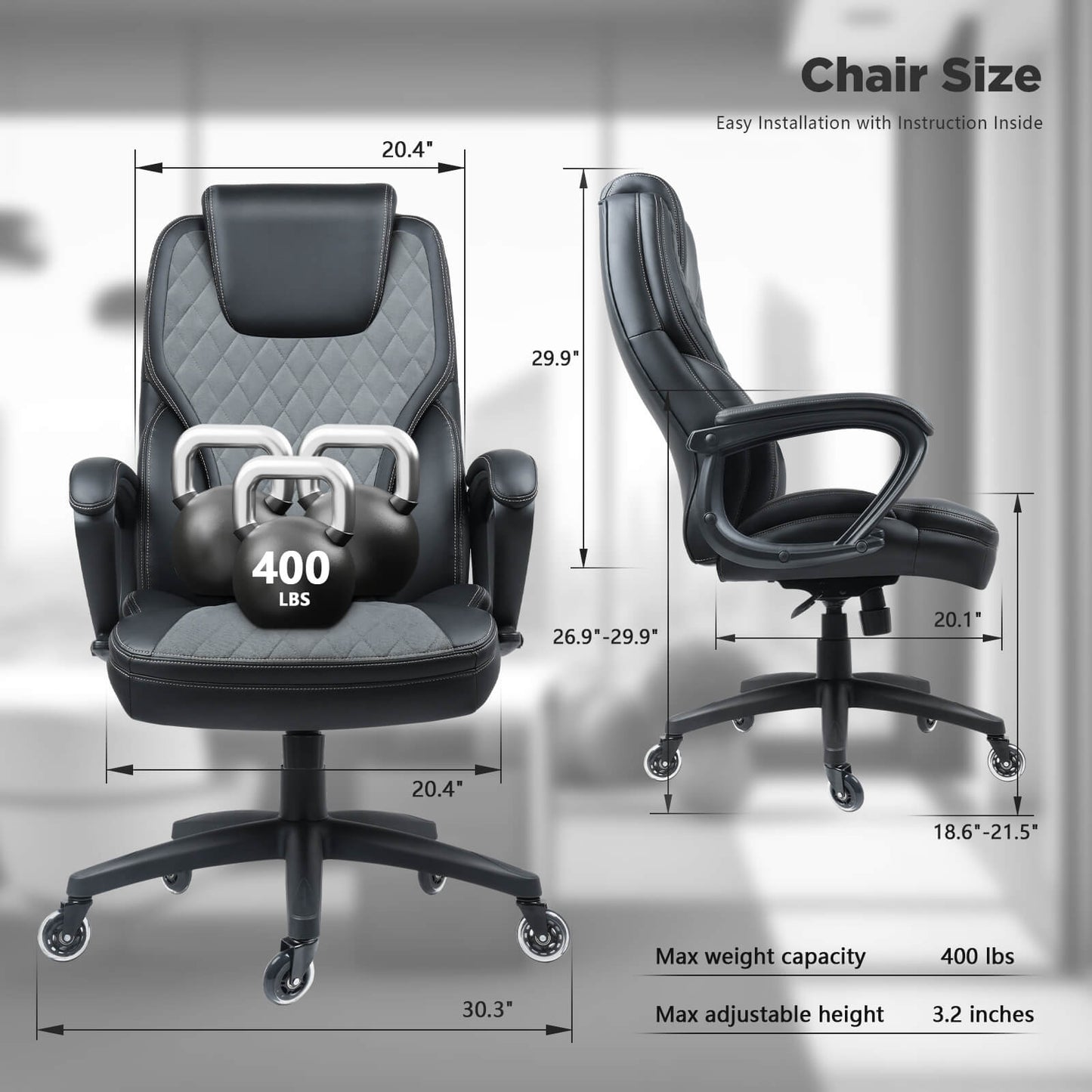 Soontrans Executive Office Chair with Lumbar Support 400lbs Breathable Fabric Big and Tall Office Chair Desk Chair with Caster Wheels (Suede Fabric)