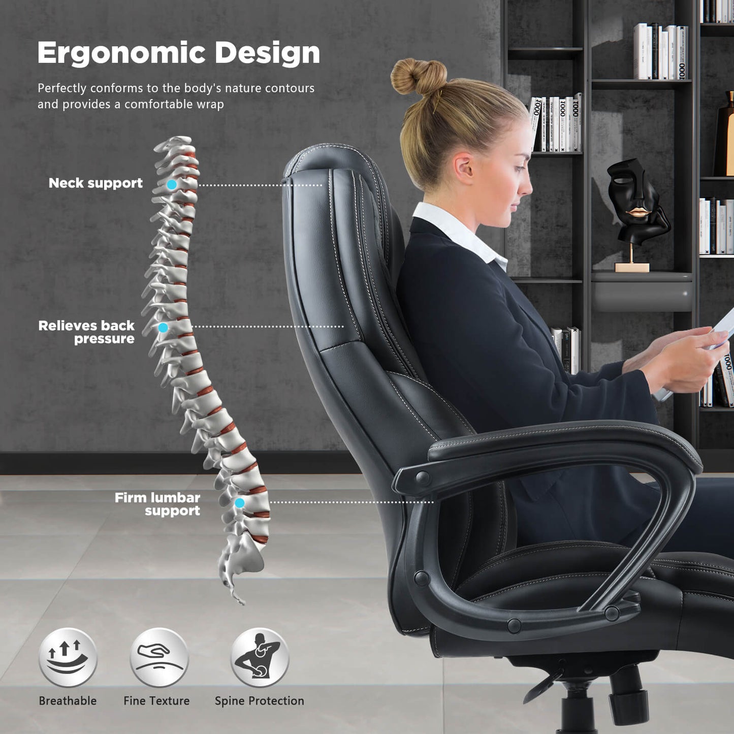Soontrans Executive Office Chair with Lumbar Support 400lbs Breathable Fabric Big and Tall Office Chair Desk Chair with Caster Wheels (Suede Fabric)