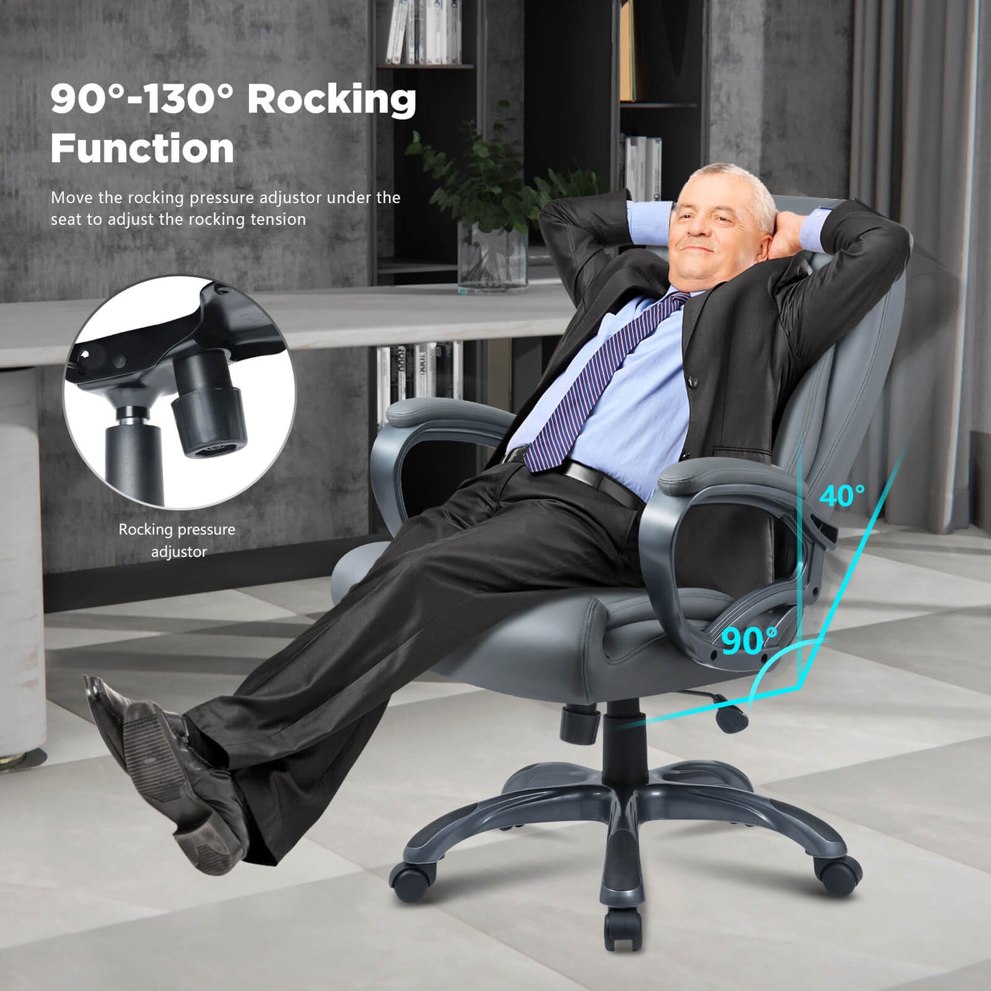 Soontrans Executive Office Chair 400lbs Wide Seat Leather Desk Chair for Heavy People (Grey)