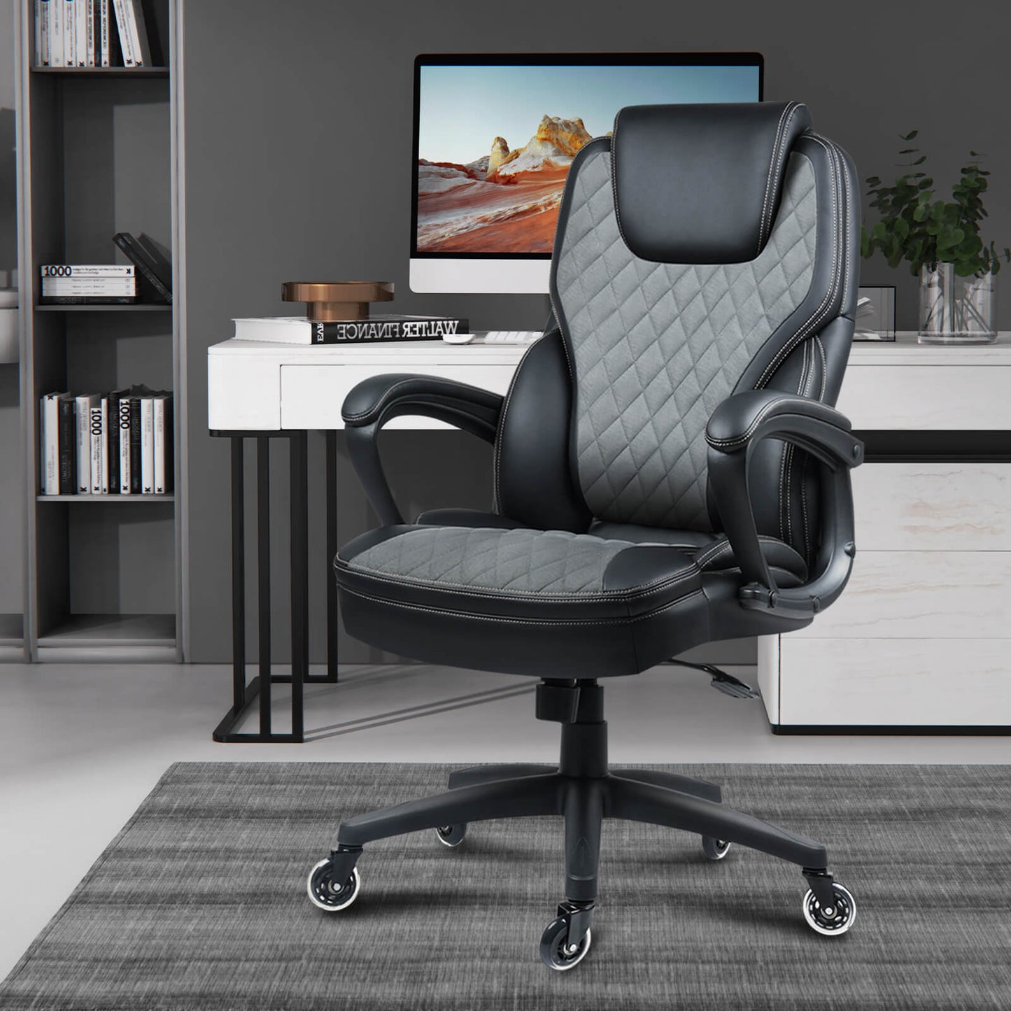 Soontrans Executive Office Chair with Lumbar Support 400lbs Breathable Fabric Big and Tall Office Chair Desk Chair with Caster Wheels (Suede Fabric)