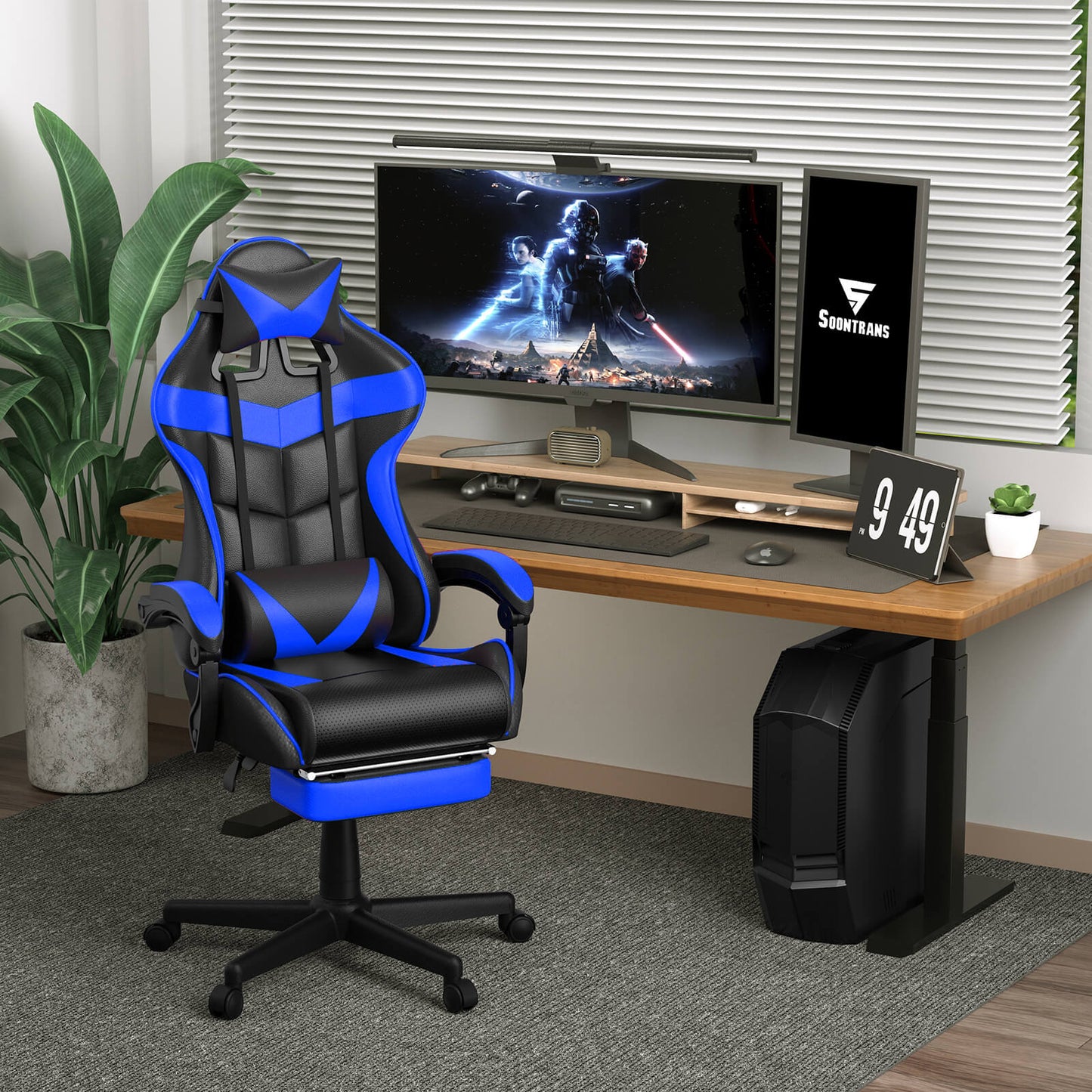 【CAPTAIN 2.0】 Storm Blue Gaming Chair with Footrest - SOONTRANS