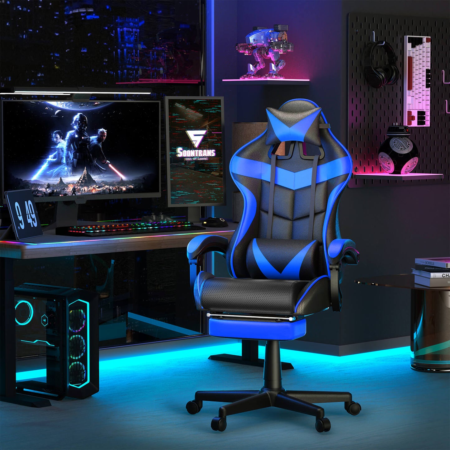 【CAPTAIN 2.0】 Storm Blue Gaming Chair with Footrest - SOONTRANS