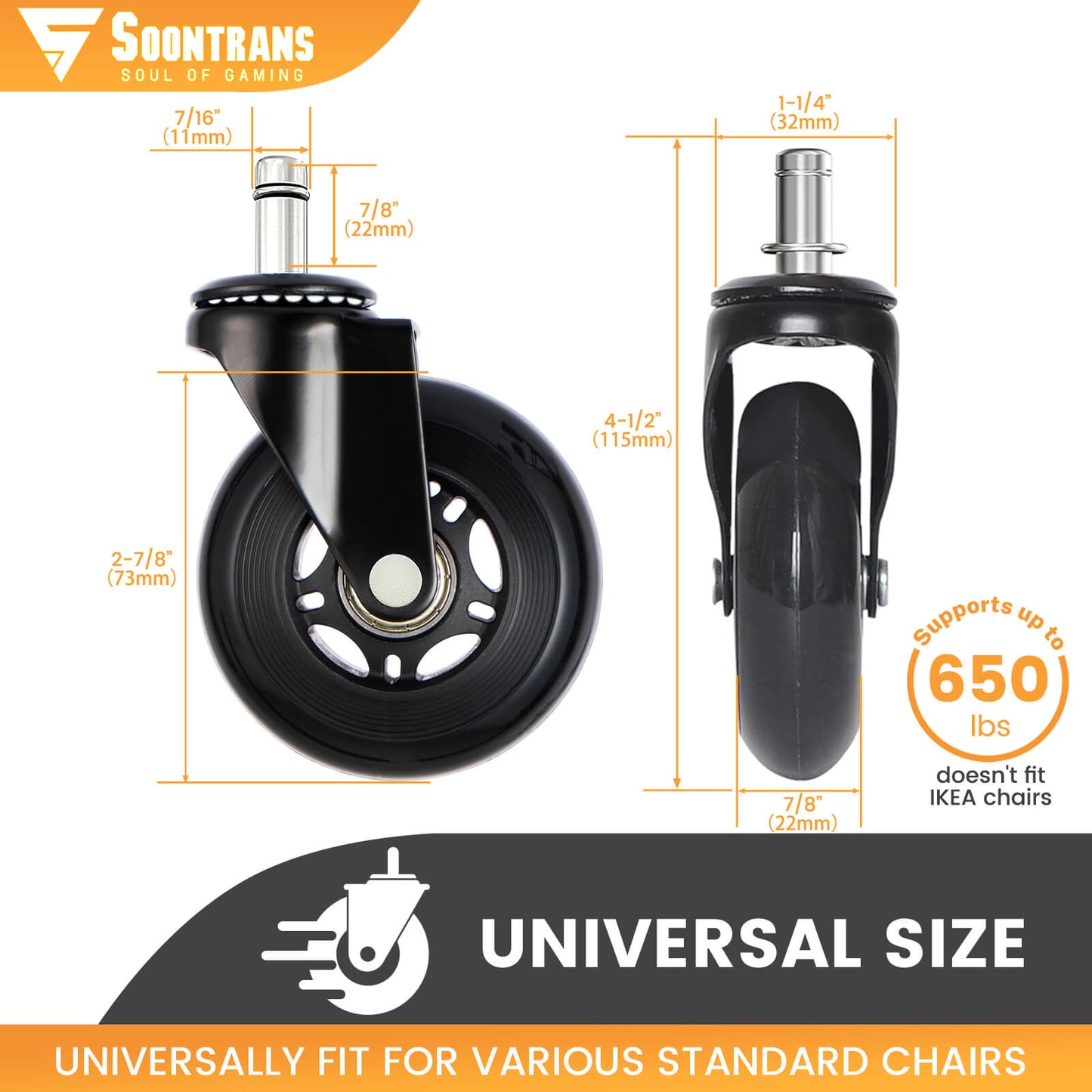 Rollerblade Wheels Replacement for Office Gaming Chairs Caster Wheels NOT Compatible for IKEA