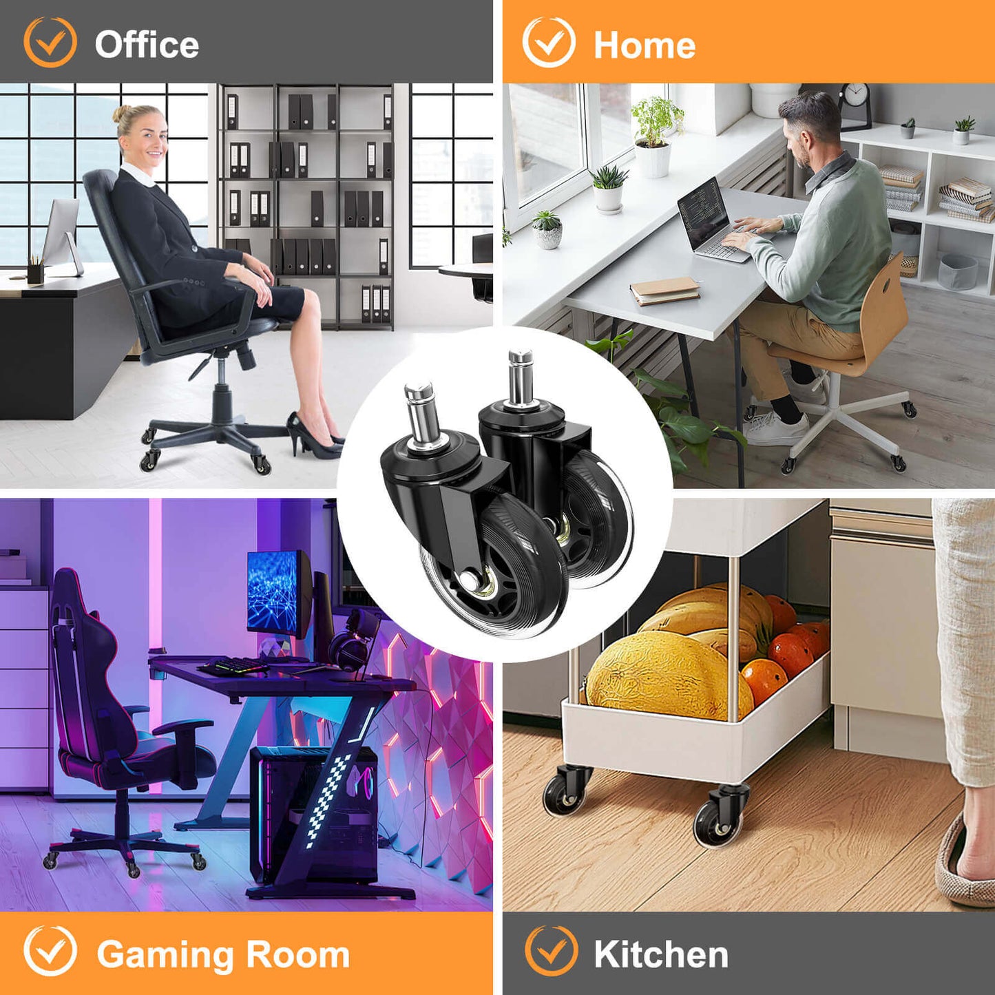 Soontrans Heavy Duty Office Chair Caster Wheels for Wood Floor Not Compatible for IKEA