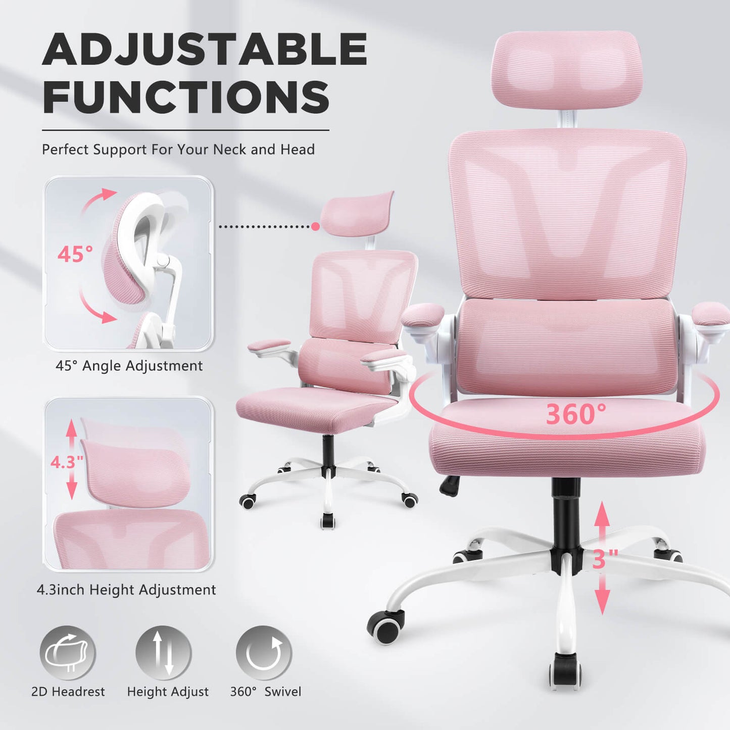 Soontrans Ergonomic Breathable Mesh Office Chair - Pink
