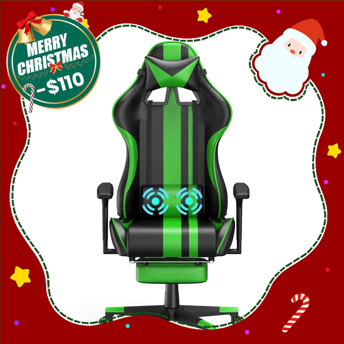 AMG Series Heavy-Duty Racing Chair for PC Green Gaming Chairs with Adjustable Armrest