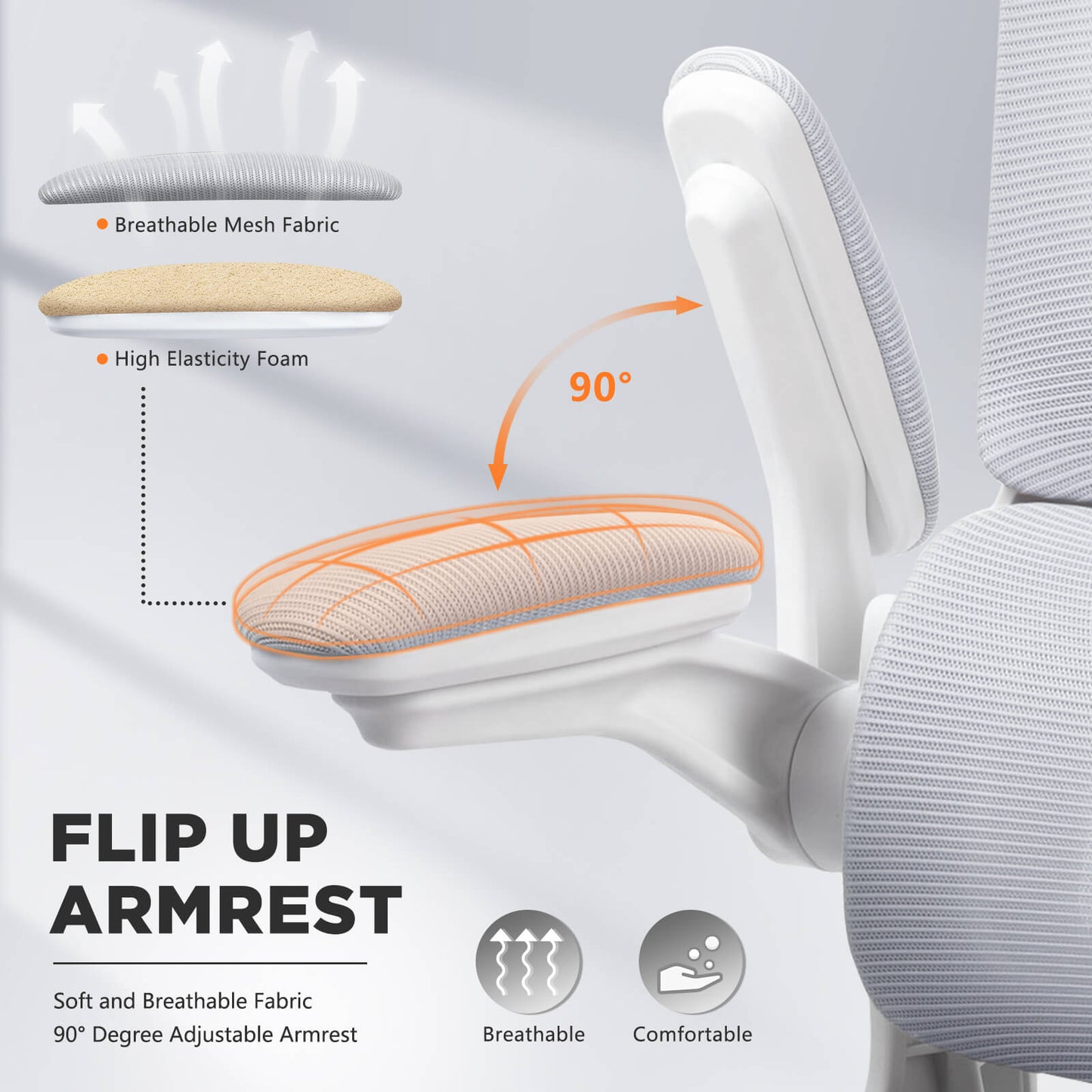 Soontrans Ergonomic Breathable Mesh Office Chair - White Gray