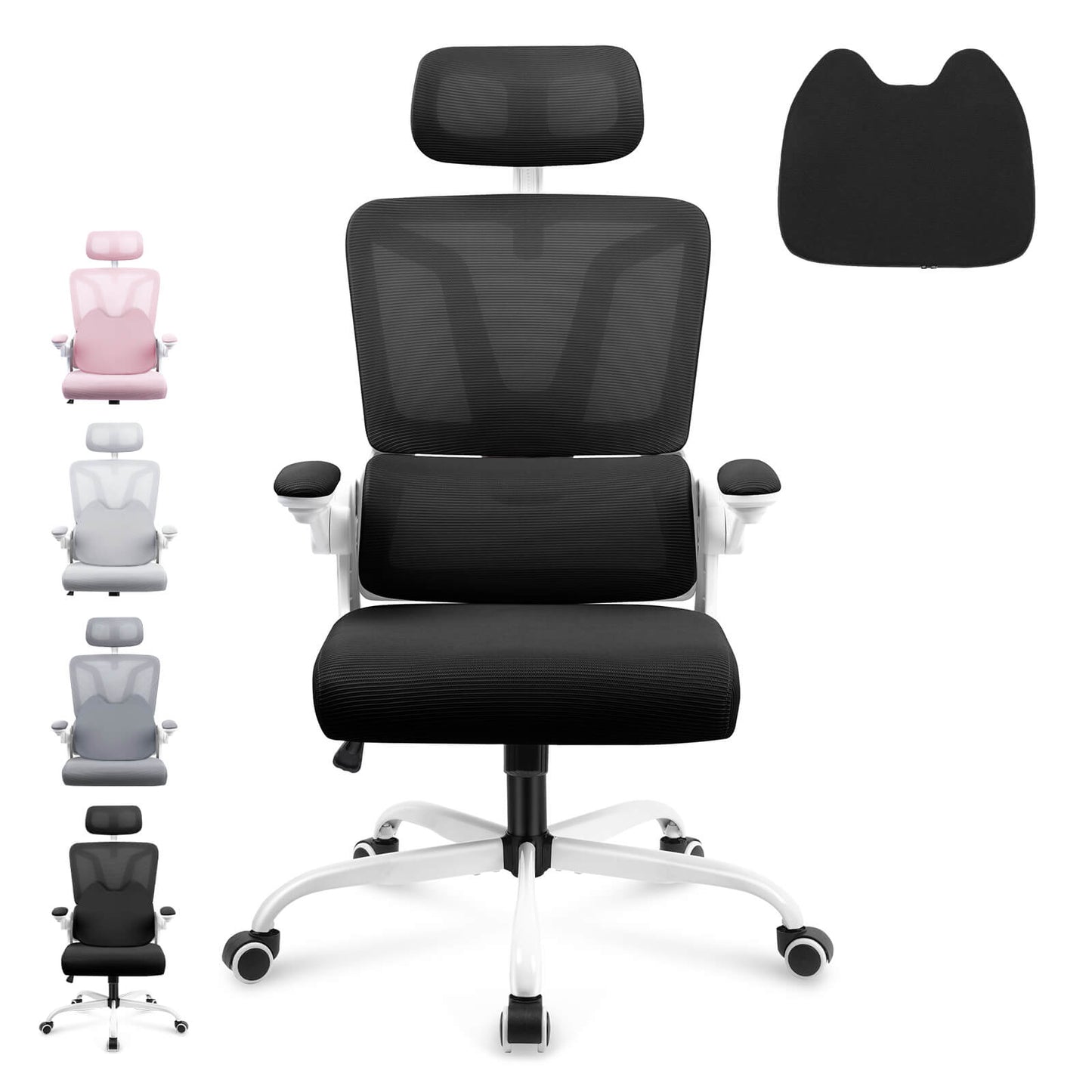 Soontrans Ergonomic Mesh Office Chair with Lumbar Support Pillow - Black