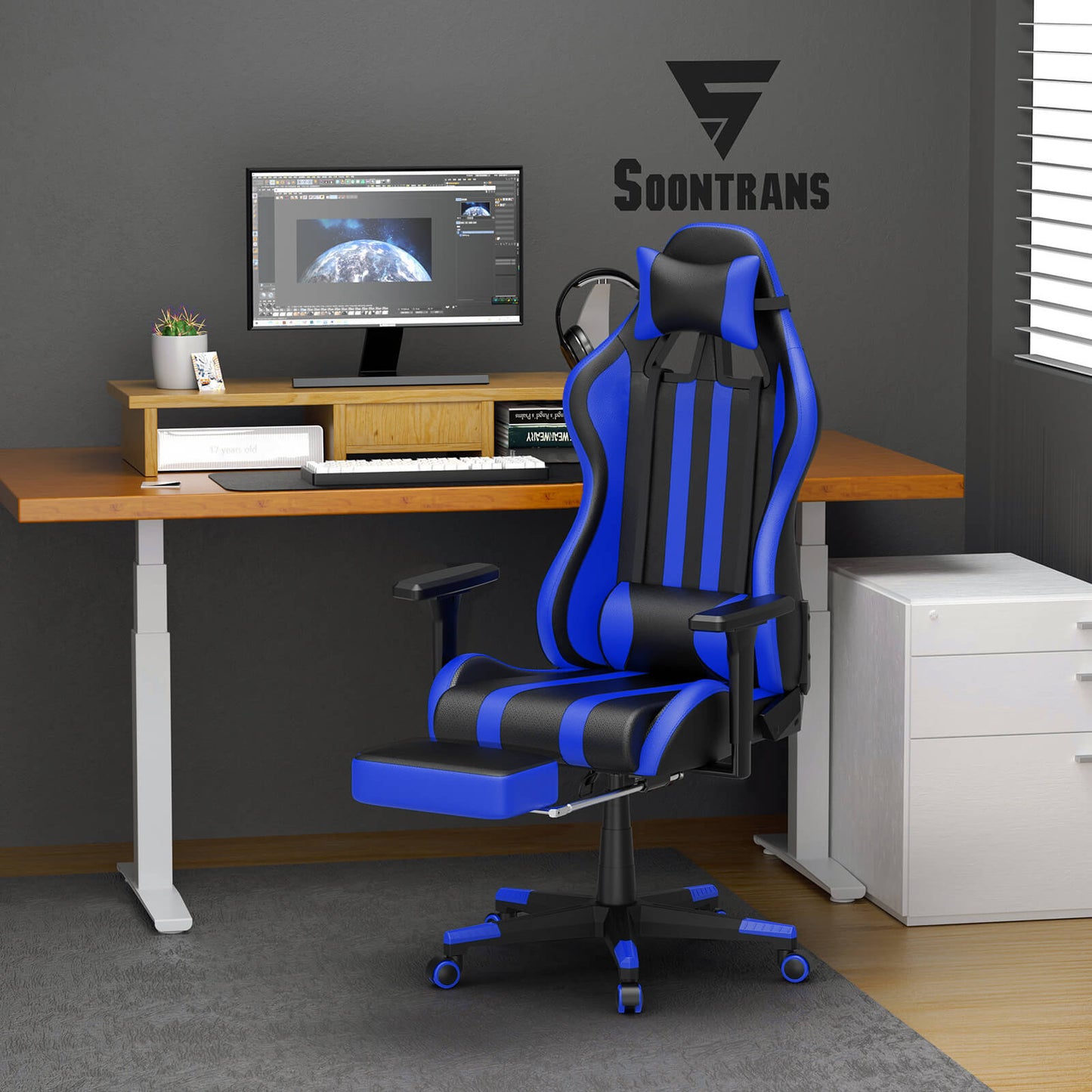 【Designed for Gamers】Alpha Series PC Gaming Seat Ergonomic Gaming Chair with Footrest - Blue