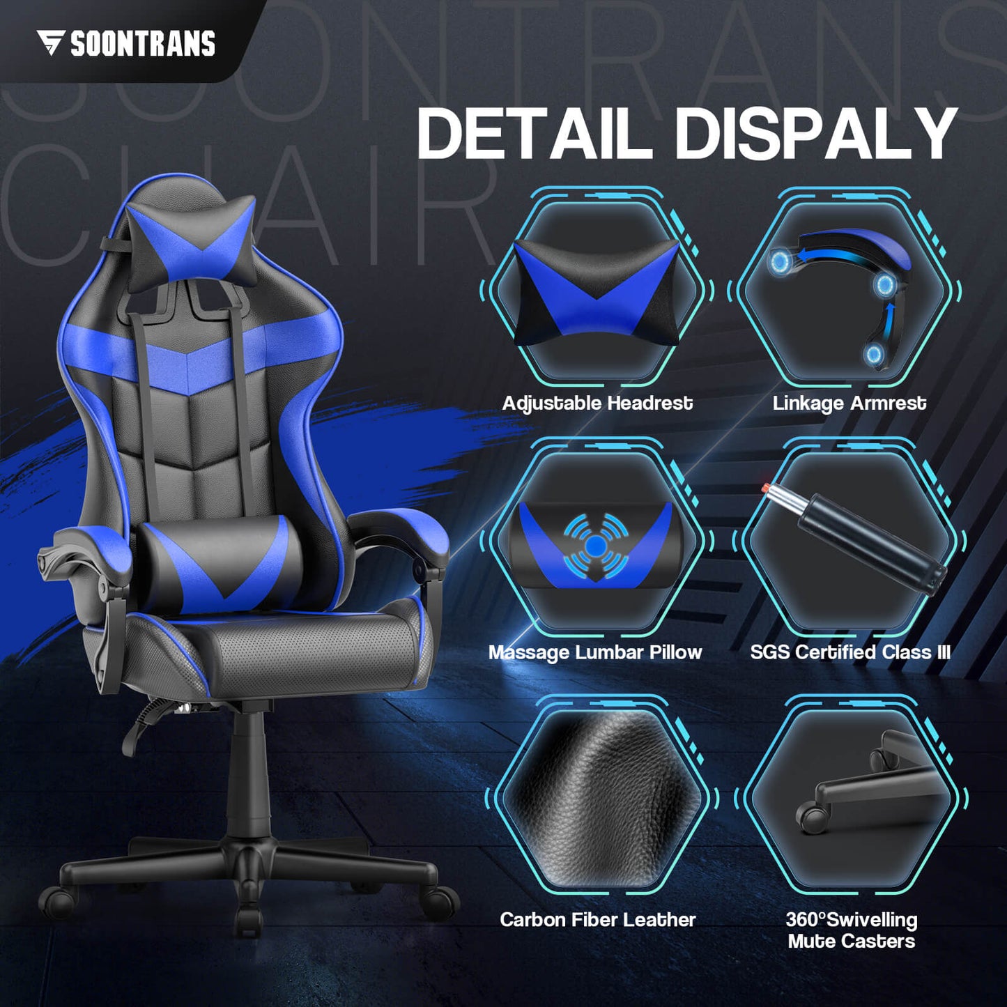 Captain Series Basic Gaming Chair Without Footrest Comfortable Cushion Seat (Blue)