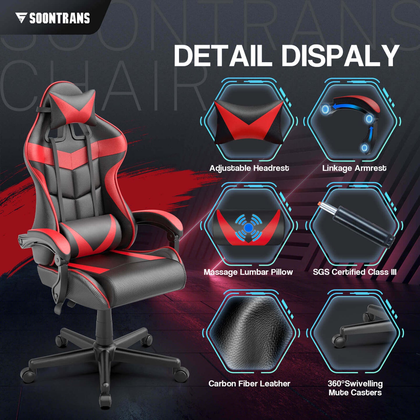 Captain Series Non-Footrest Version Gaming Chair Ergonomic Racing Seat (Red)