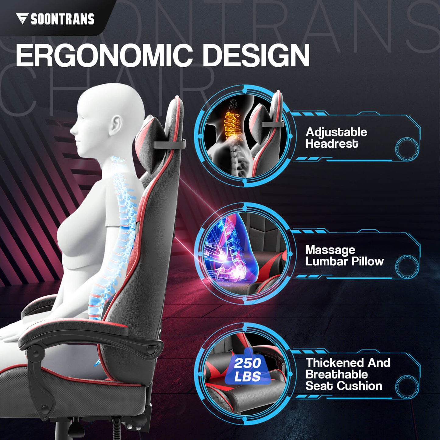 Captain Series Non-Footrest Version Gaming Chair Ergonomic Racing Seat (Red)