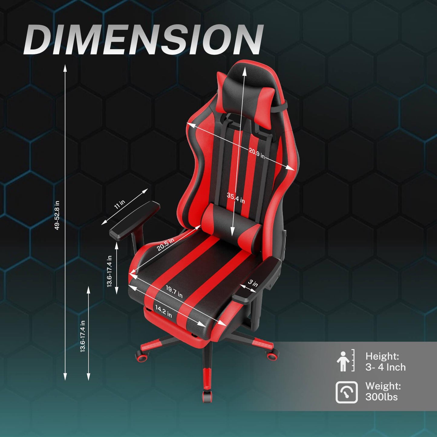 【Designed for Gamers】Alpha Series Red Reclining Gaming Chair with Footrest Ergonomic Video Game Chair - SOONTRANS