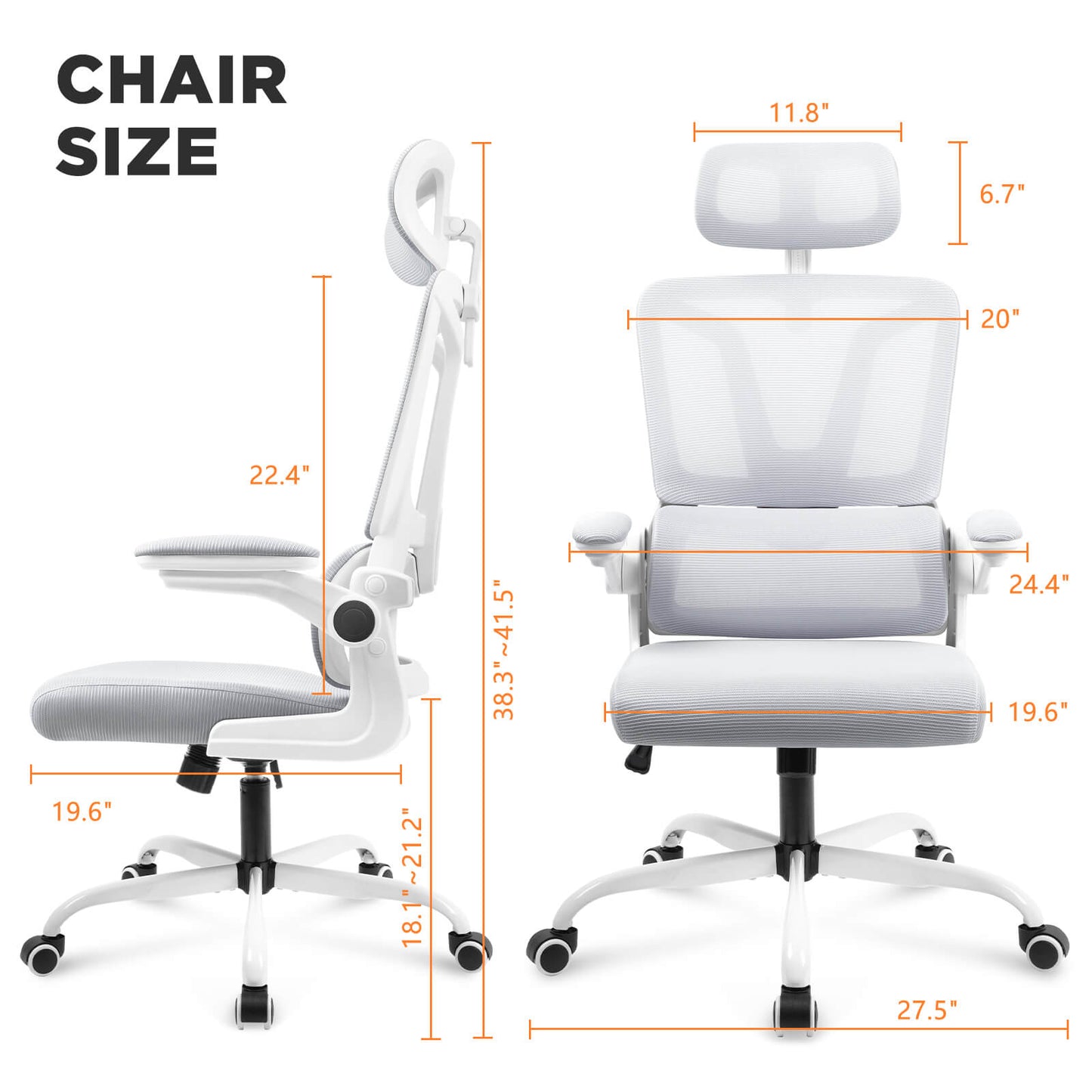 Soontrans Ergonomic Breathable Mesh Office Chair - White Gray