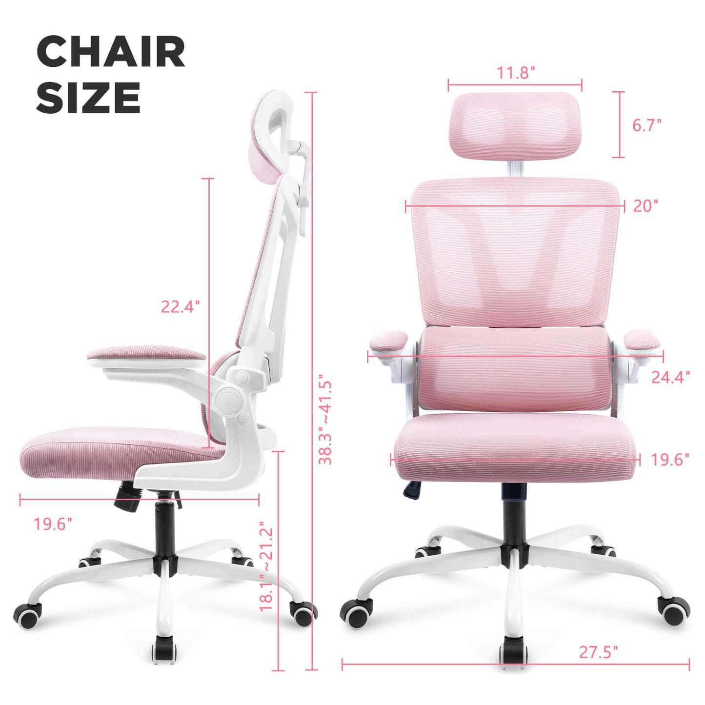 Sedia da ufficio ergonomica Soontrans in rete con cuscino di supporto lombare - rosa