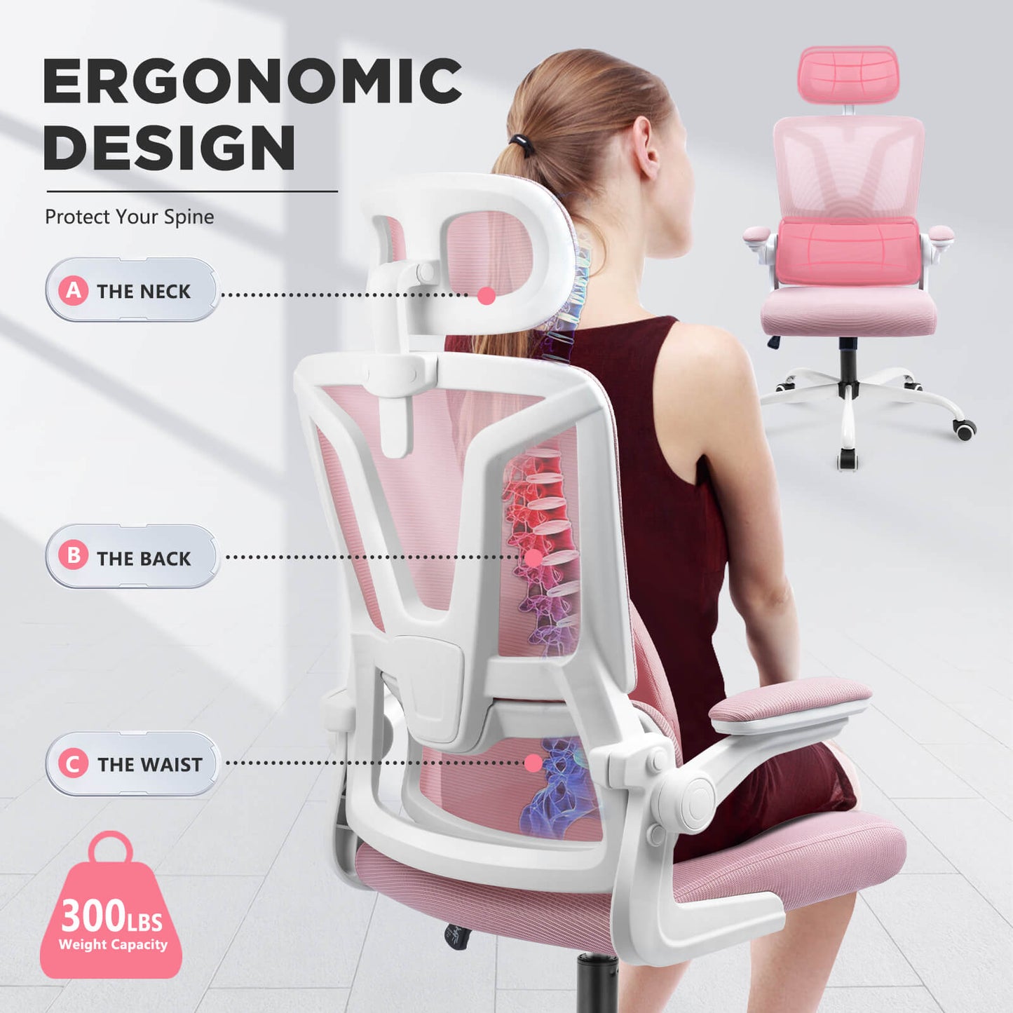 Soontrans Ergonomic Breathable Mesh Office Chair - Pink