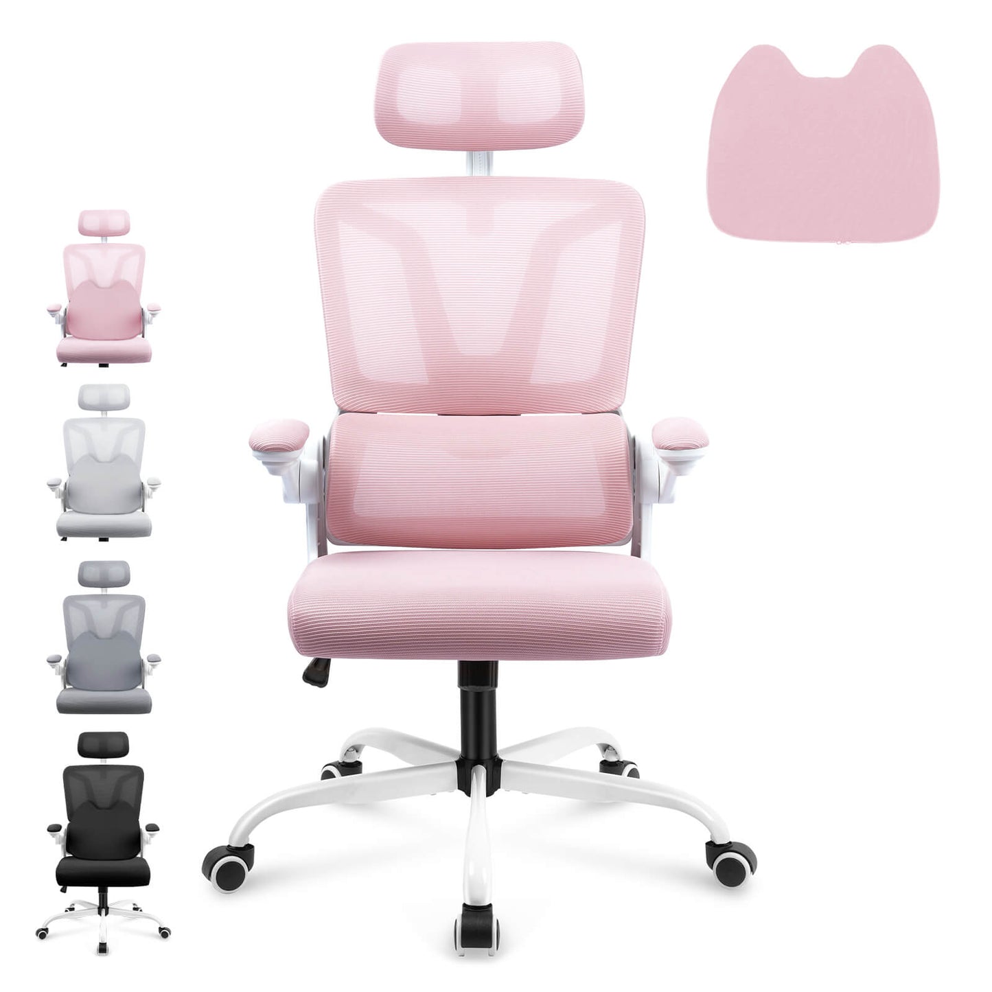 Sedia da ufficio ergonomica in rete Soontrans con cuscino di supporto lombare - Bianco Grigio
