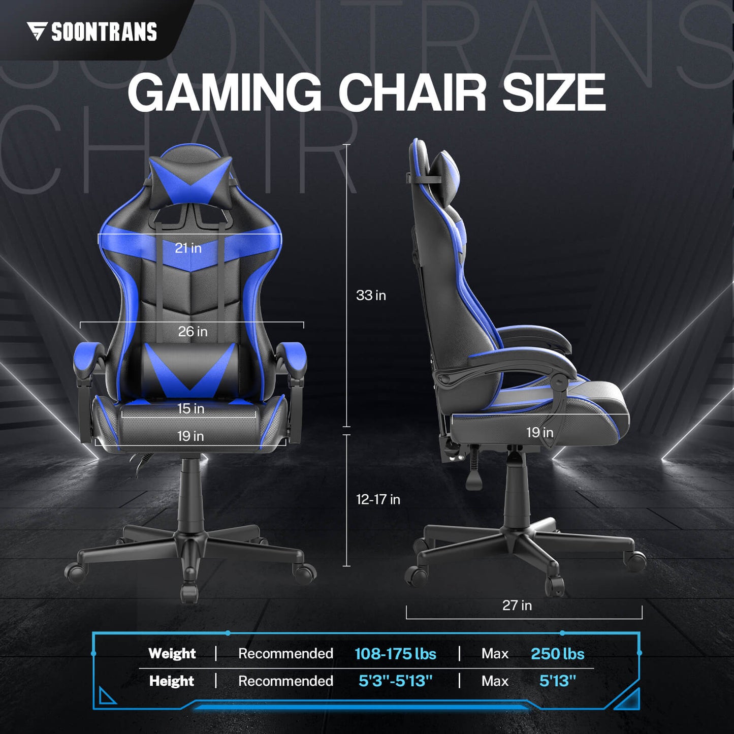 Captain Series Basic Gaming Chair Without Footrest Comfortable Cushion Seat (Blue)