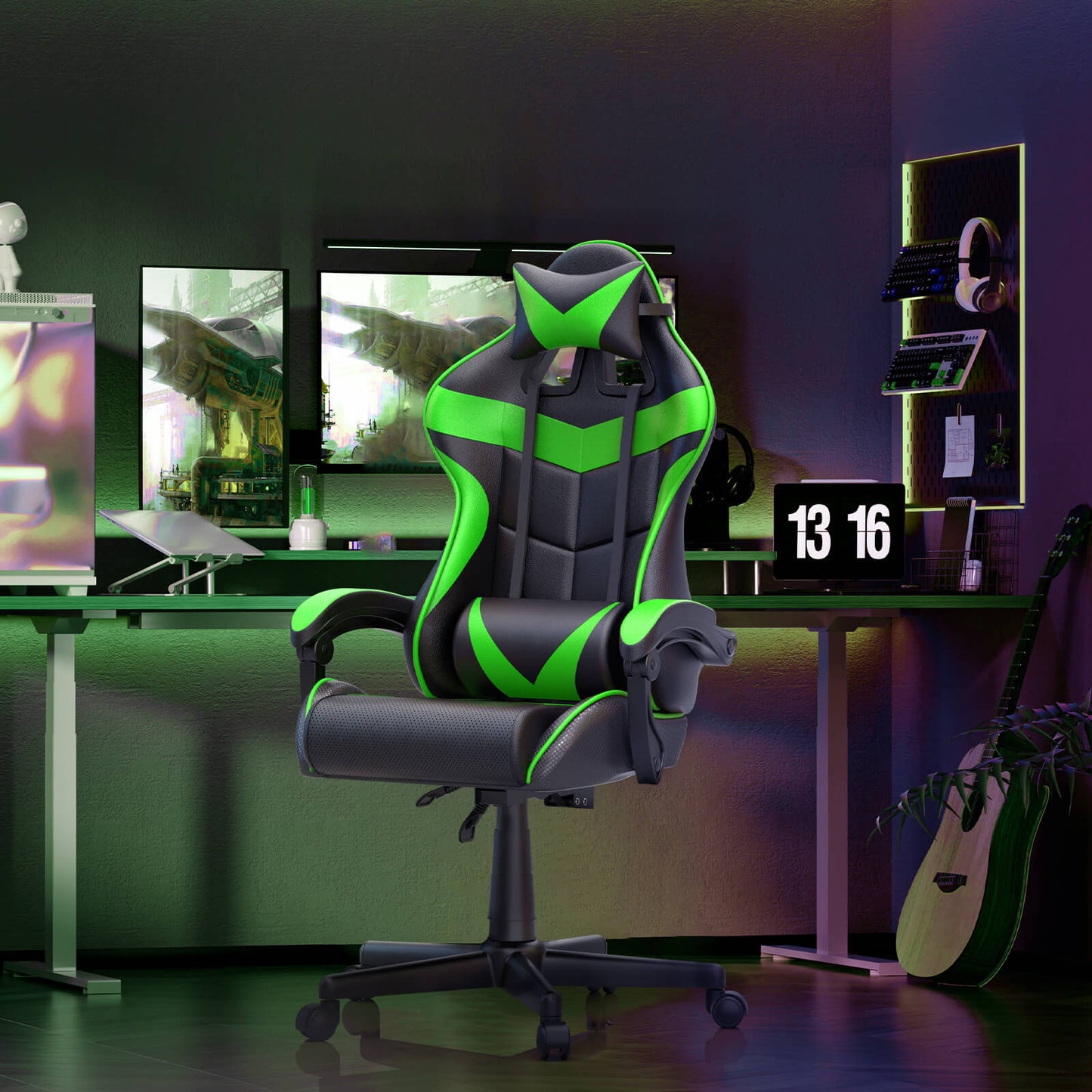 Sedia da gioco serie Captain con poggiagambe Sedia da gioco per adulti Verde
