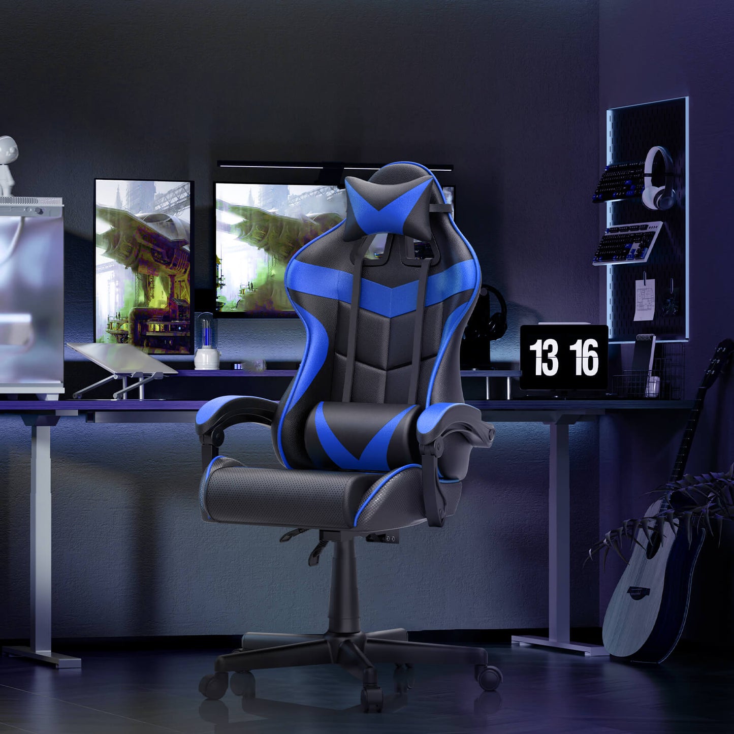 Captain Series Basic Gaming Chair Without Footrest Comfortable Cushion Seat (Blue)