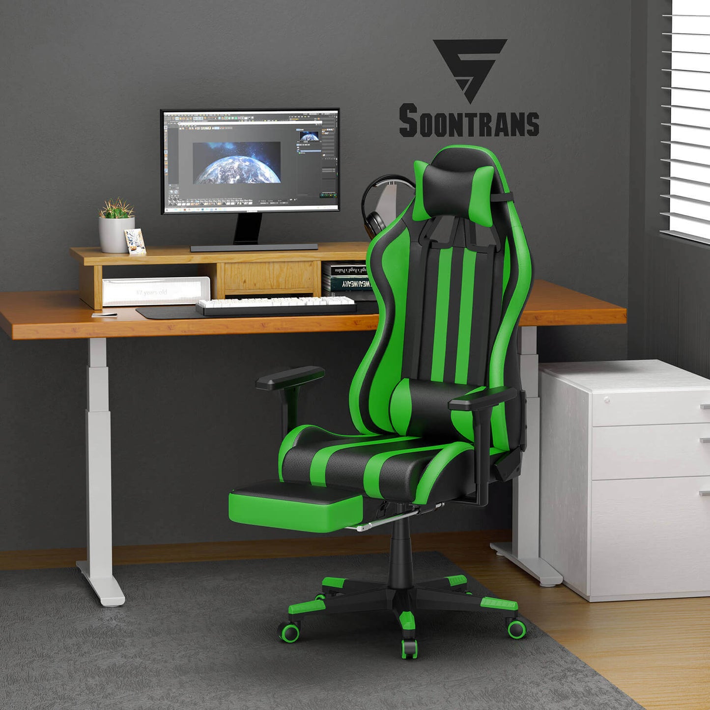 【Designed for Pro】Alpha Series Green Reclining Gaming Chair with Footrest Ergonomic Video Game Chair