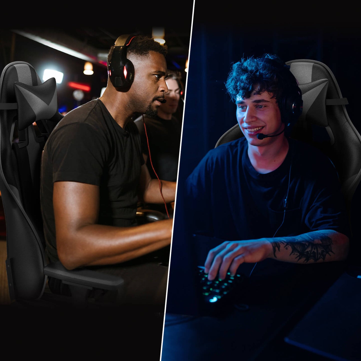 【Weight Capacity 300 Lbs】AMG Series Leather Ergonomic Gamer Chair Grey Gaming Chair with Massager Pillow