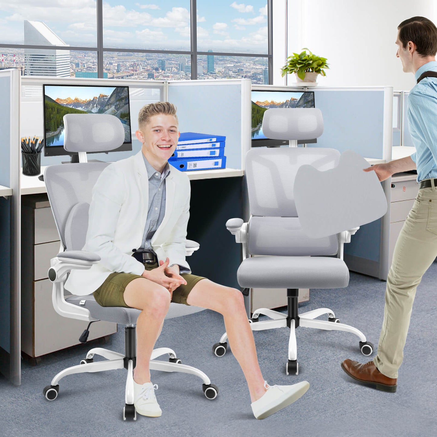 Soontrans Ergonomic Breathable Mesh Office Chair - White Gray
