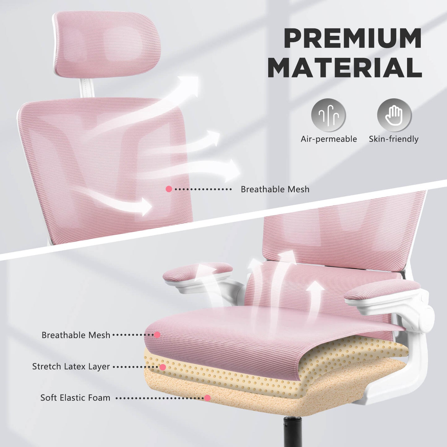 Soontrans Ergonomic Breathable Mesh Office Chair - Pink