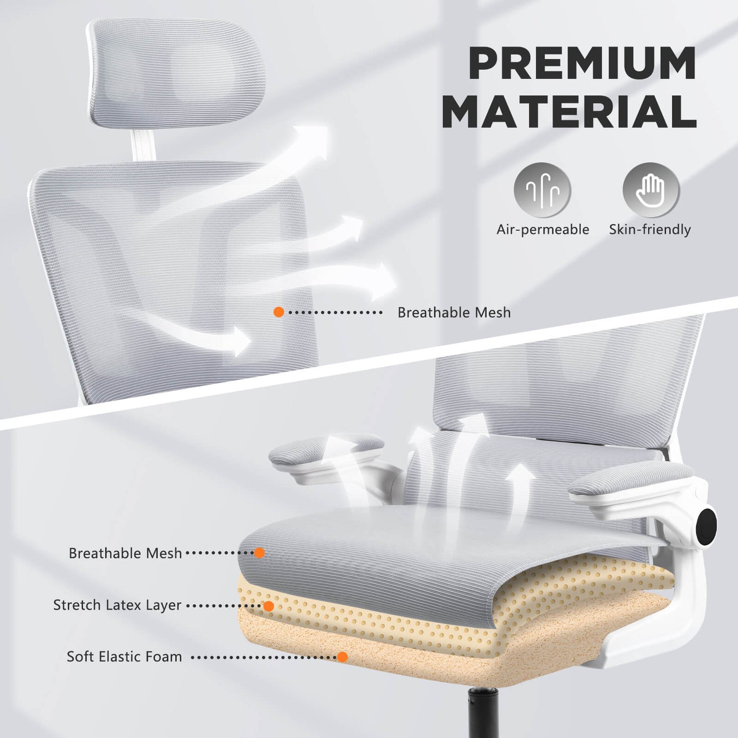 Soontrans Ergonomic Breathable Mesh Office Chair - White Gray
