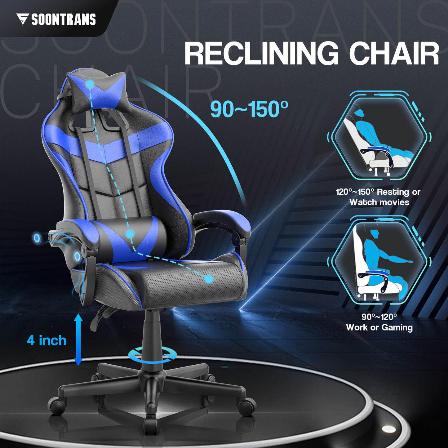Captain Series Basic Gaming Chair Without Footrest Comfortable Cushion Seat (Blue)