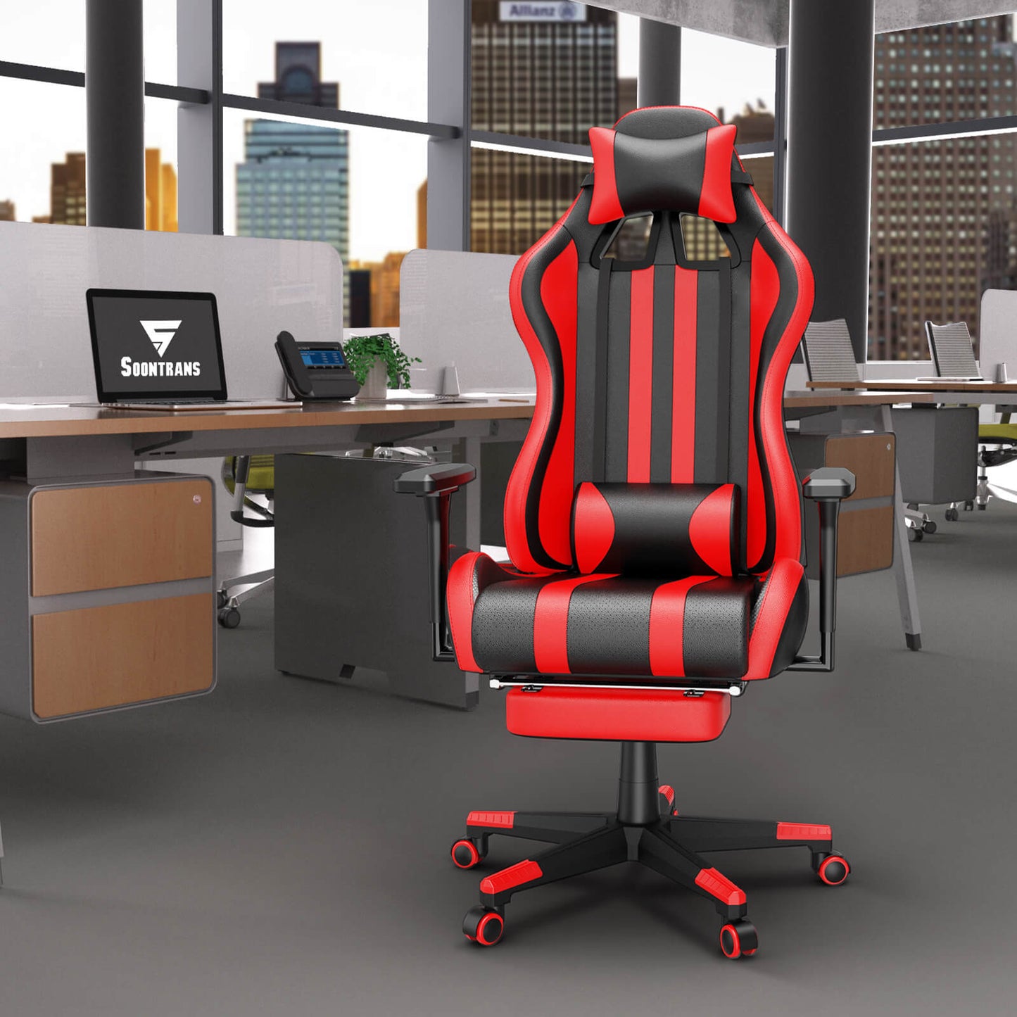 【Designed for Pro】Alpha Series Recliner Desk Chair with Footrest Video Game Chairs for Adults - Red