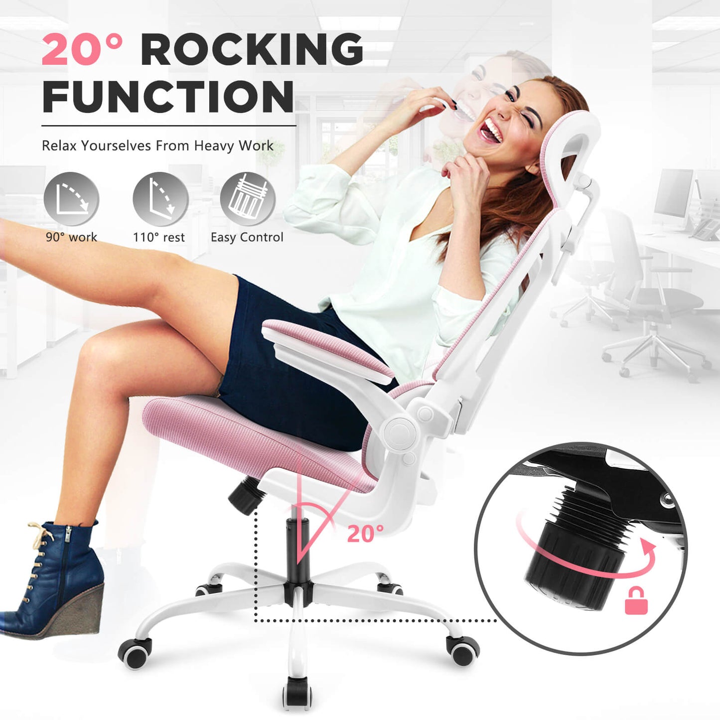 Soontrans Ergonomic Breathable Mesh Office Chair - Pink
