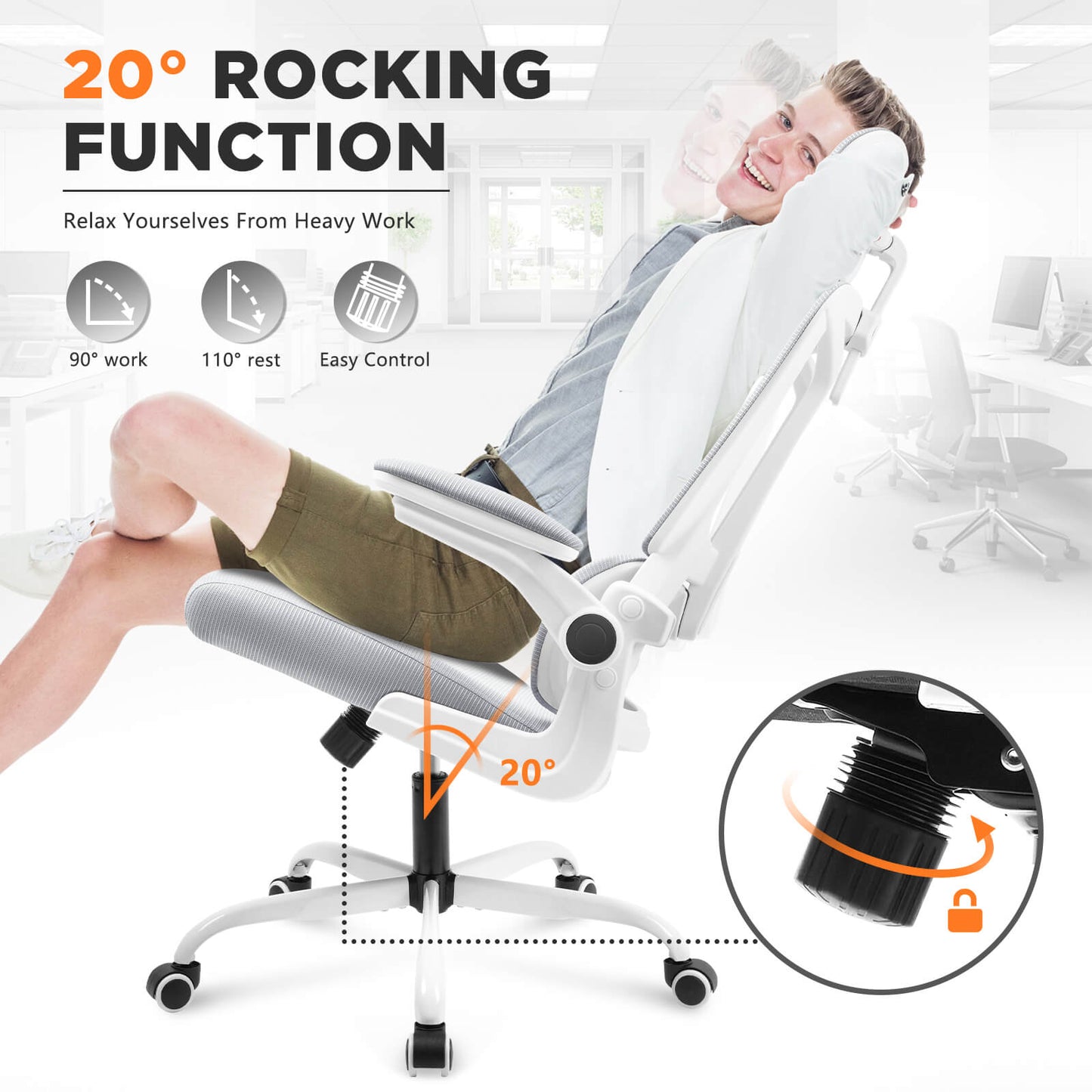 Soontrans Ergonomic Breathable Mesh Office Chair - White Gray