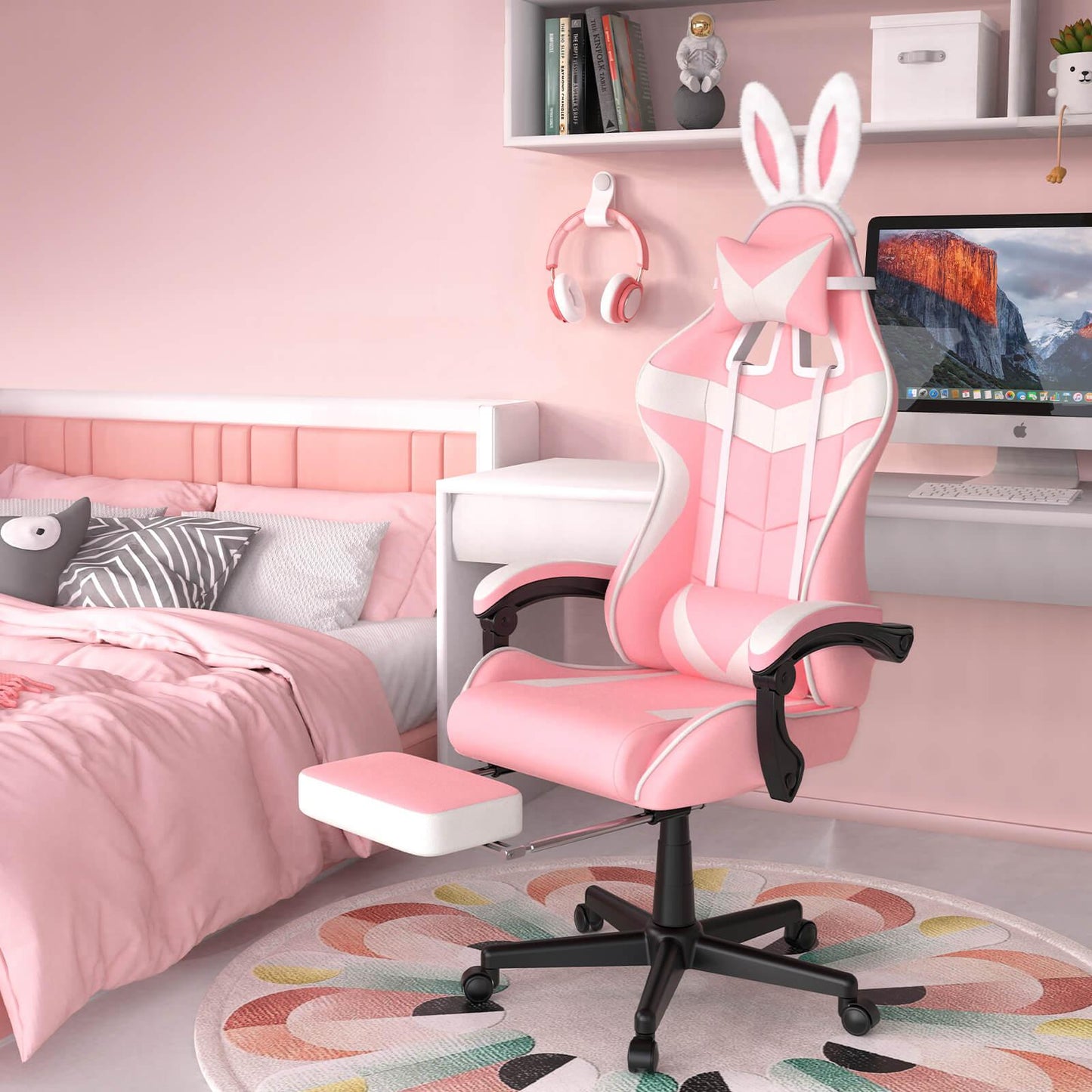 【Free Shipping | $20 off at checkout】Limited Edition Kawaii Girly Gaming Chair with Footrest Cute Pink Bunny Gamer Chair - SOONTRANS