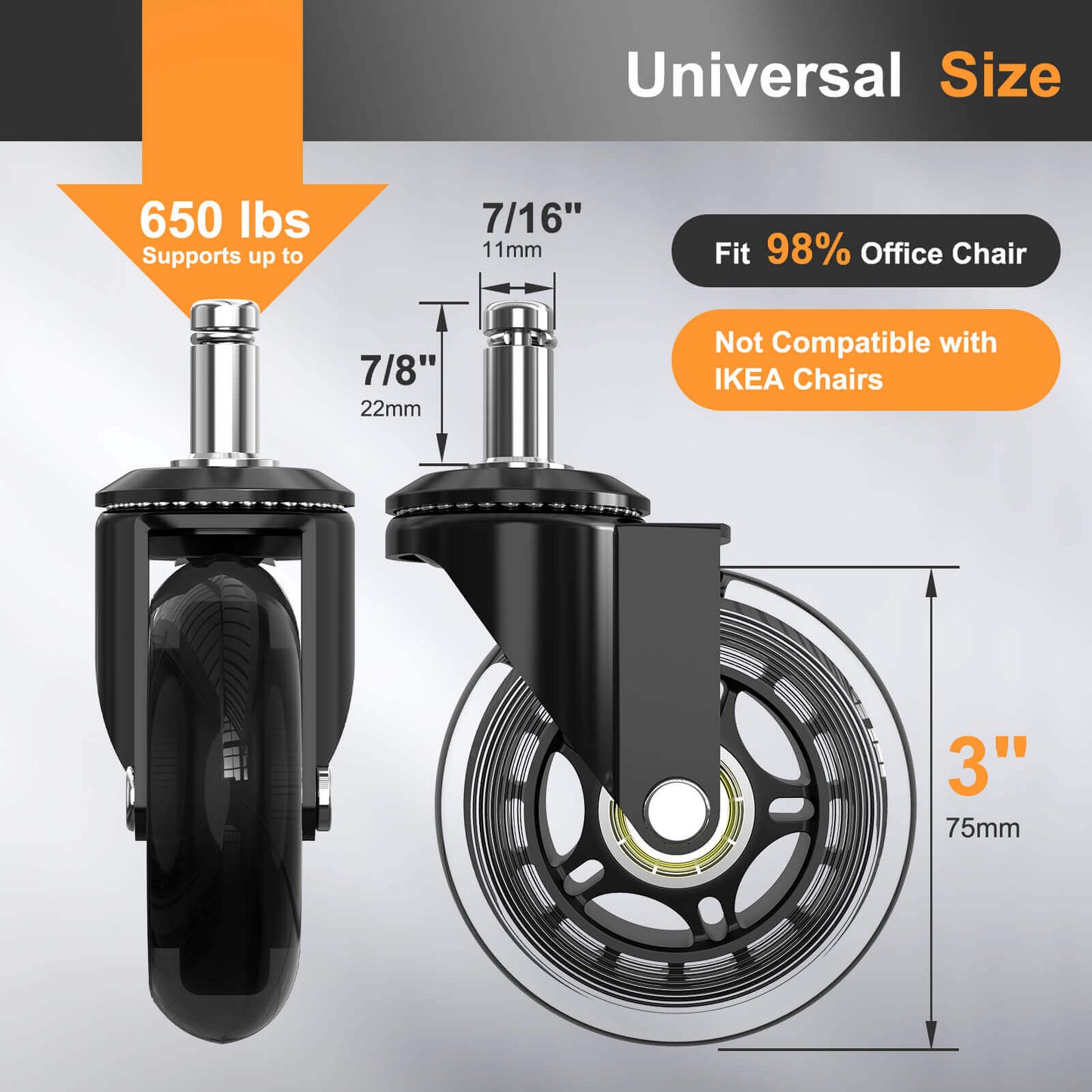 Soontrans Heavy Duty Office Chair Caster Wheels for Wood Floor Not Compatible for IKEA