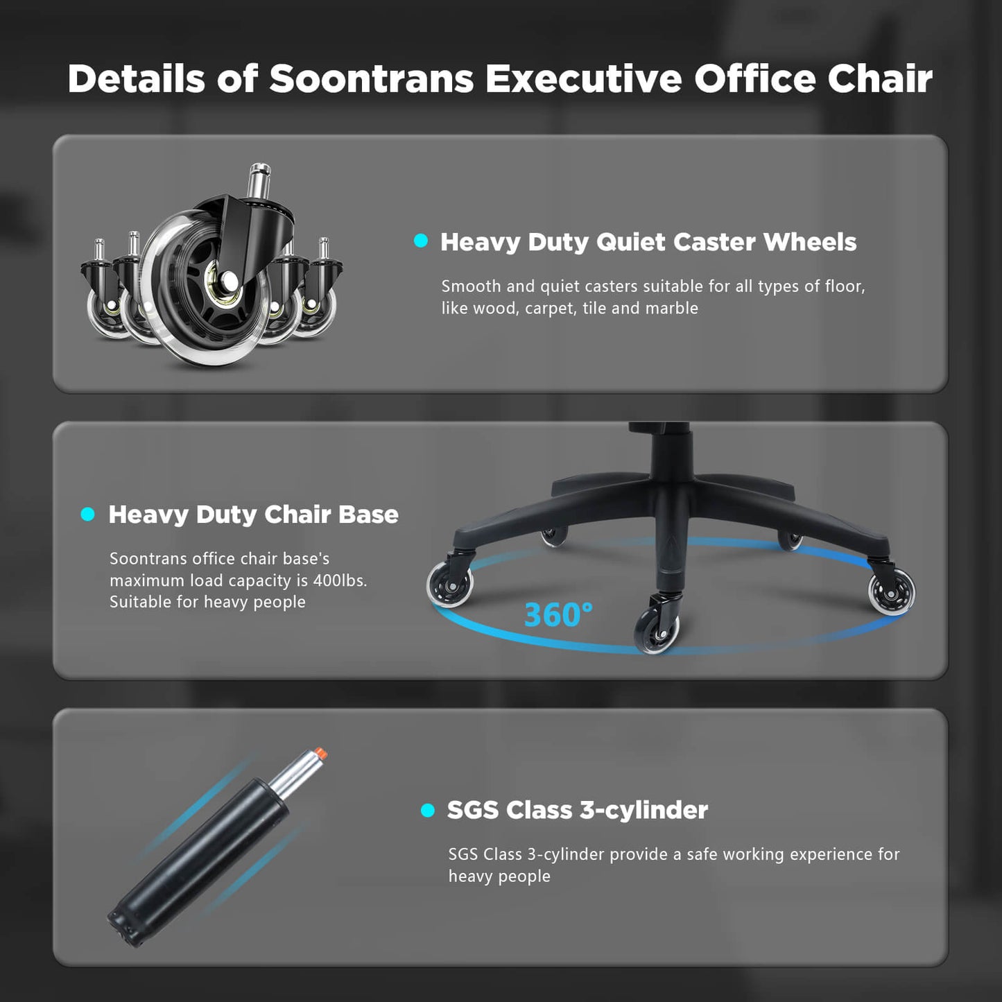 Soontrans Executive Office Chair with Lumbar Support 400lbs Breathable Fabric Big and Tall Office Chair Desk Chair with Caster Wheels （Suede Fabric）