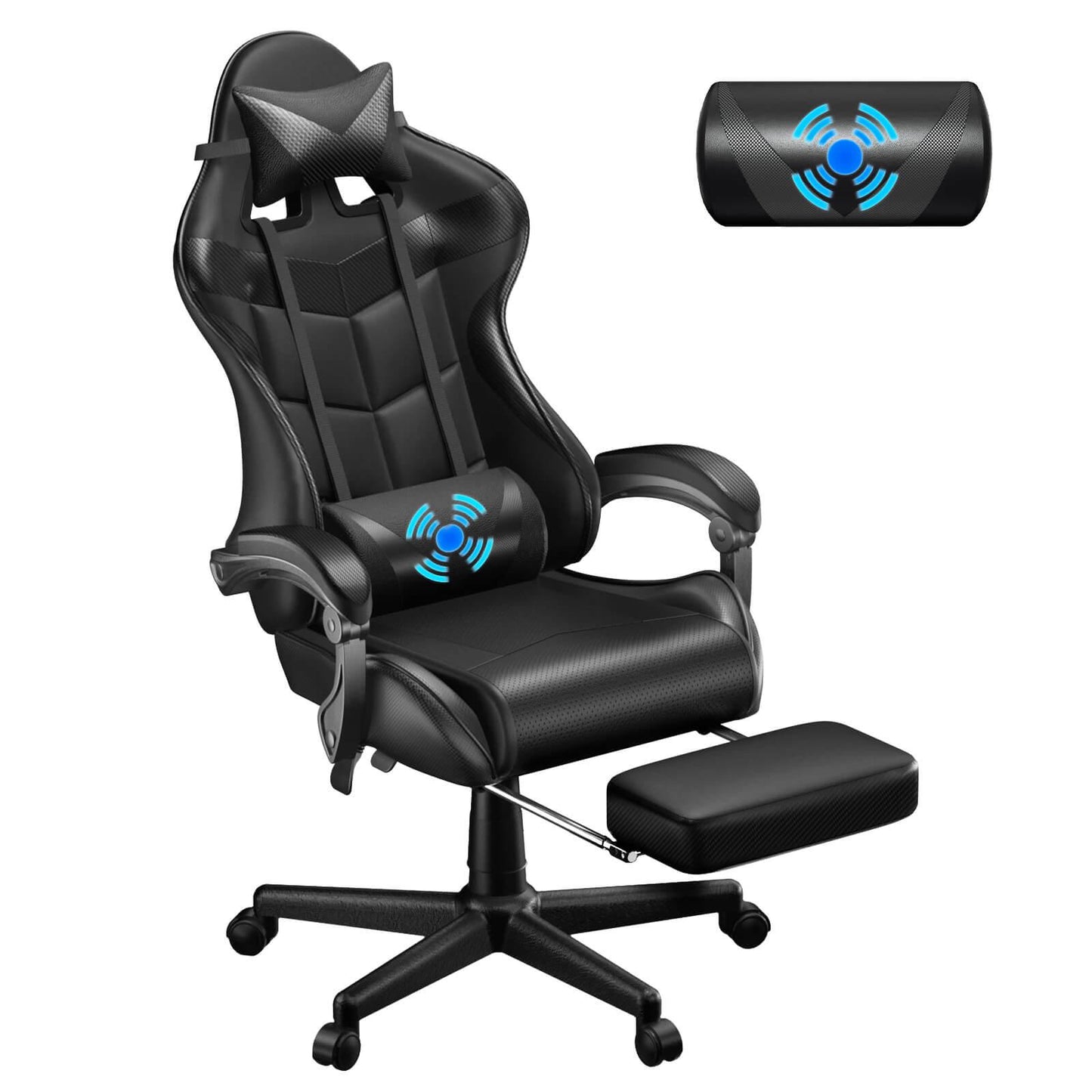 【Free Shipping | $20 off at checkout】Limited Edition Massage Gaming Chair Home Office Carbon Black Chair with Leg Rest - SOONTRANS