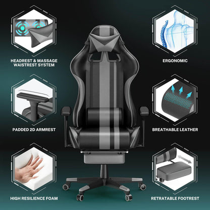 AMG Series Upgrade Version Office Chairs for Gaming Black and Grey Gaming Chair with Footrest - SOONTRANS