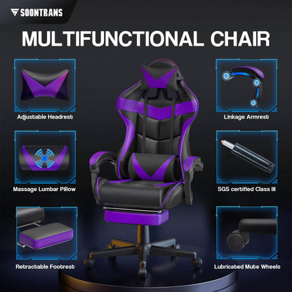 【Free Shipping | $20 off at checkout】Limited Edition Purple Gaming Chair With Footrest Comfy Gaming Chairs - SOONTRANS