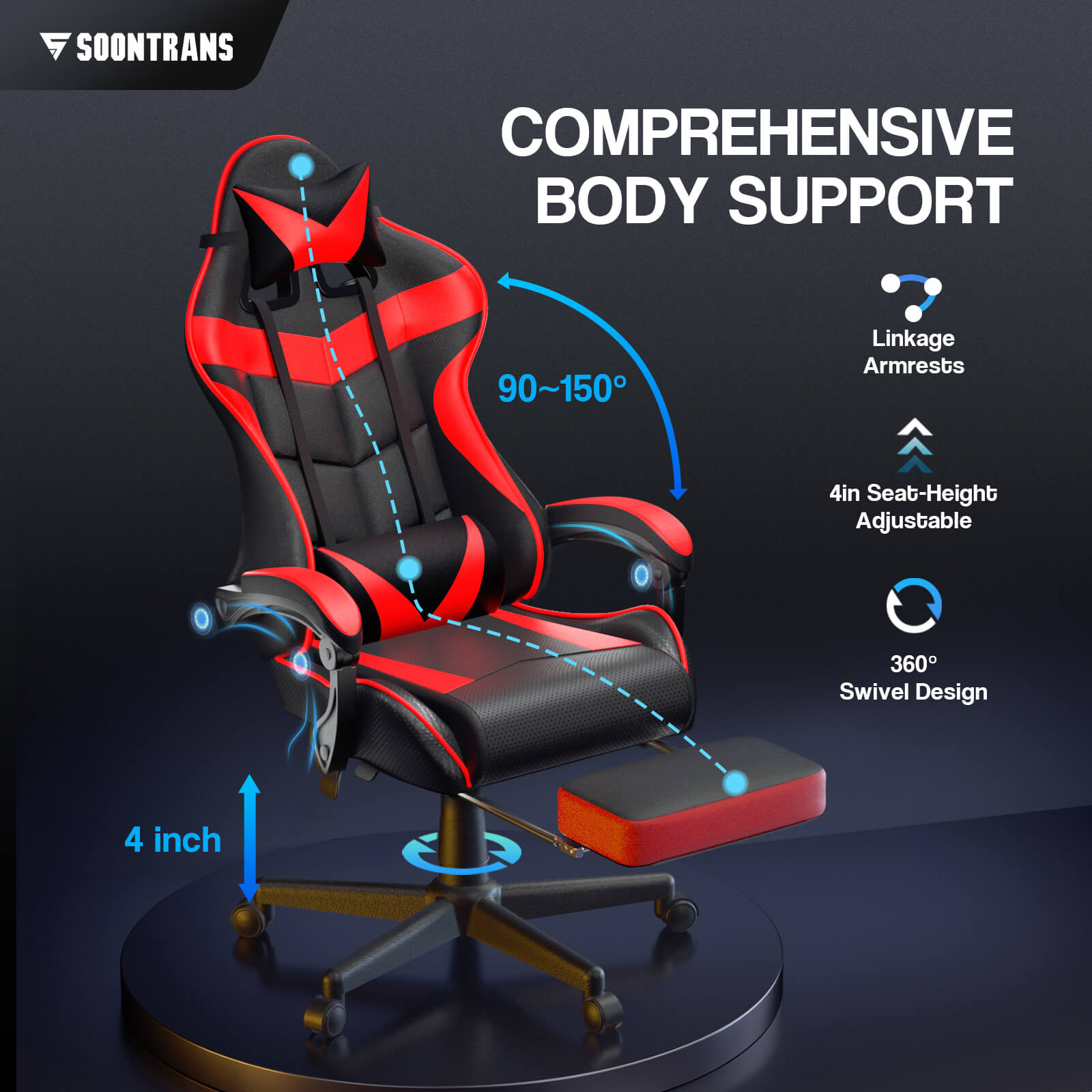 CAPTAIN 2.0】Comfortable Gaming Desk Chair Vibrant Red Gaming