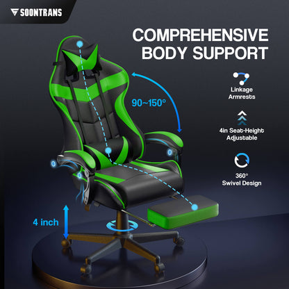 【CAPTAIN 2.0】Jungle Green Gaming Chair with Footrest - SOONTRANS