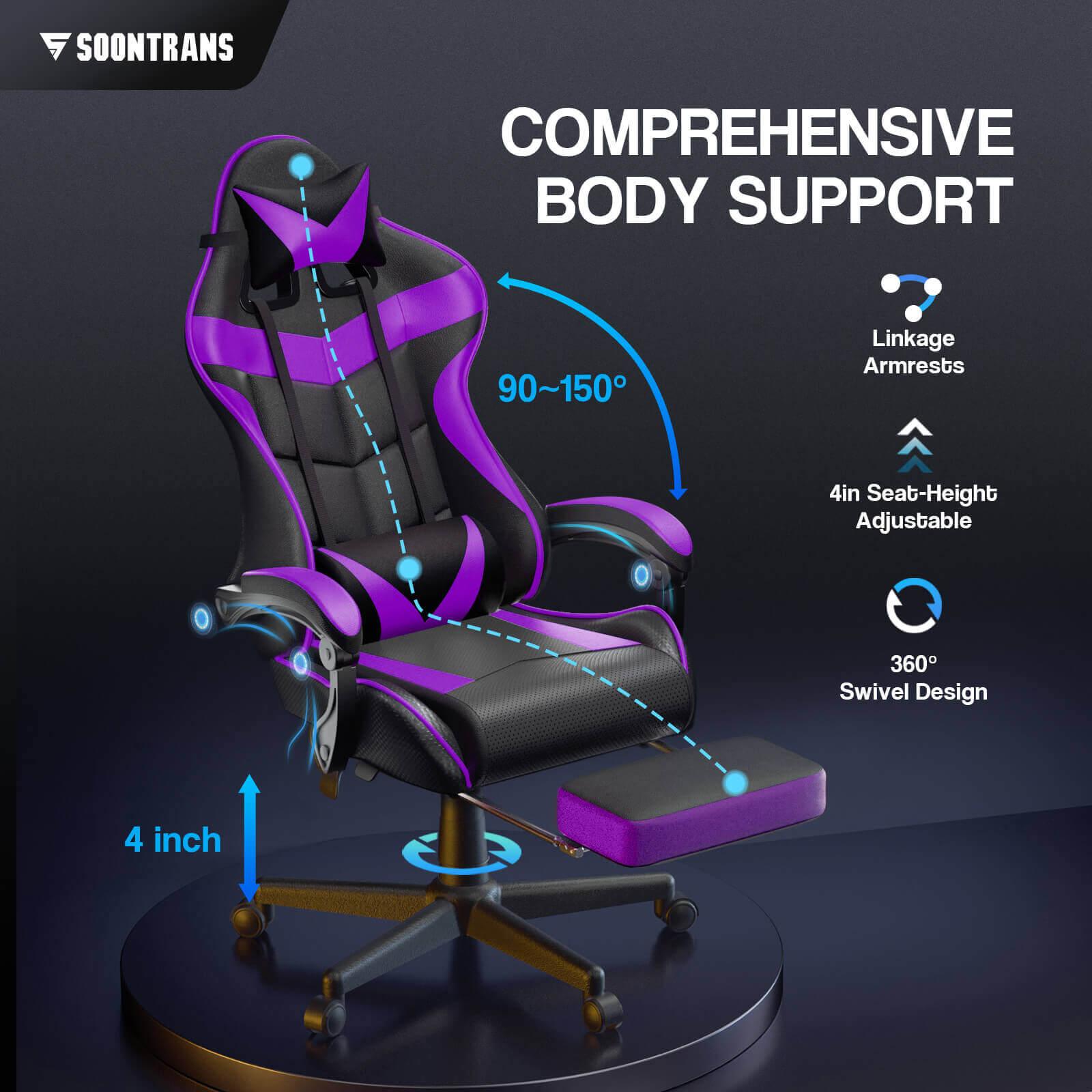 【Free Shipping | $20 off at checkout】Limited Edition Purple Gaming Chair With Footrest Comfy Gaming Chairs - SOONTRANS