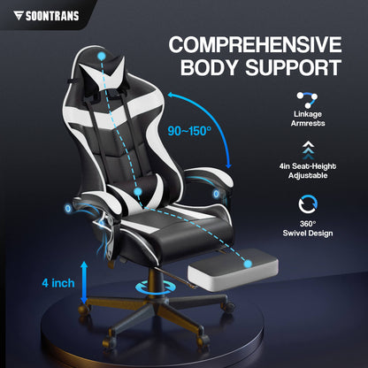 【CAPTAIN 2.0】Polar White Gaming Chair with Footrest - SOONTRANS