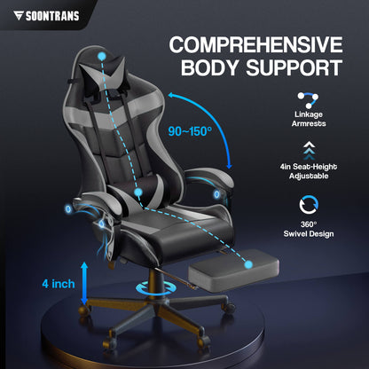 【CAPTAIN 2.0】Galaxy Grey Gaming Chair with Footrest - SOONTRANS