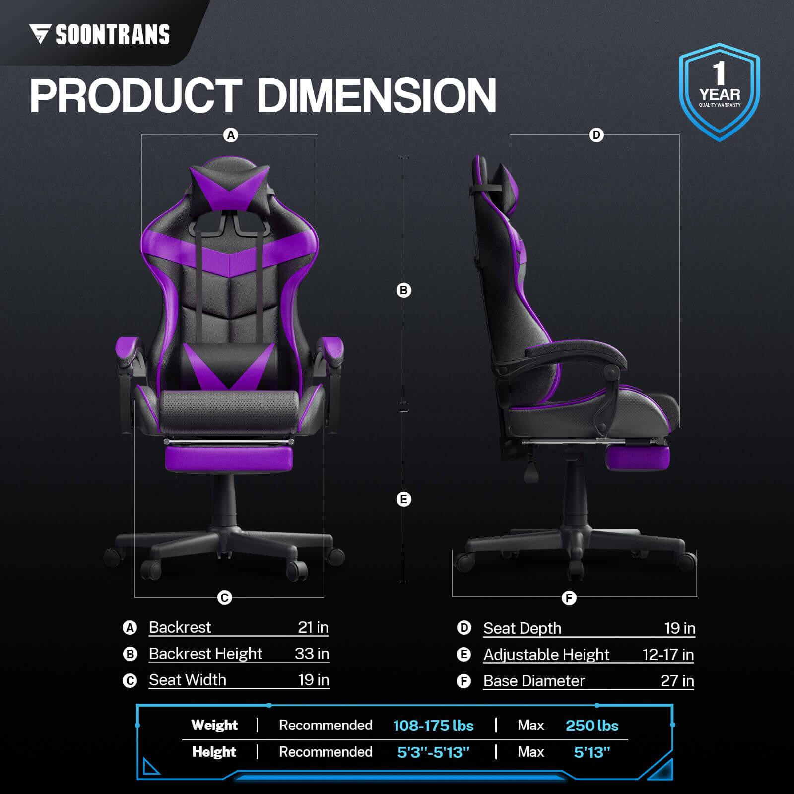 【Free Shipping | $20 off at checkout】Limited Edition Purple Gaming Chair With Footrest Comfy Gaming Chairs - SOONTRANS