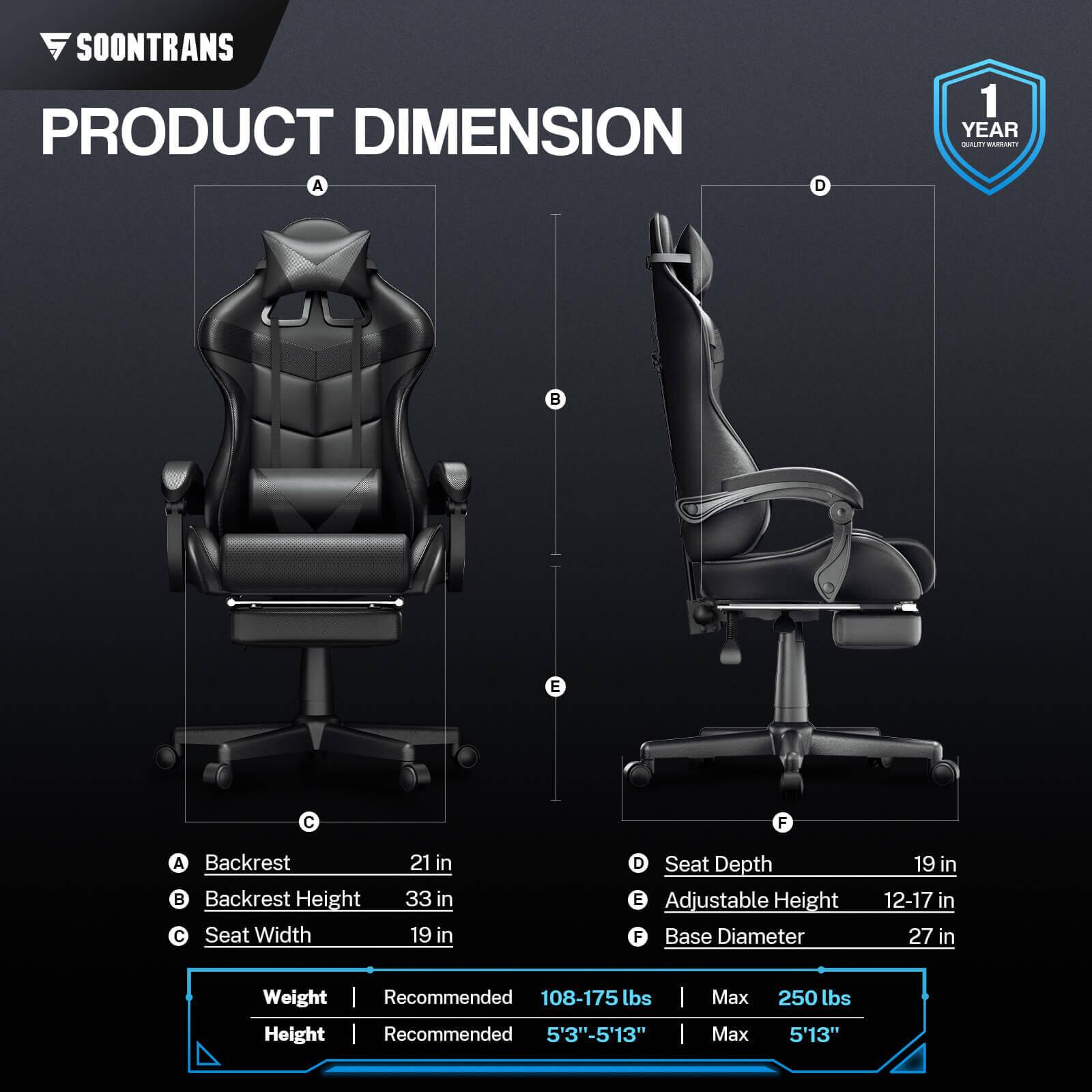 【Free Shipping | $20 off at checkout】Limited Edition Massage Gaming Chair Home Office Carbon Black Chair with Leg Rest - SOONTRANS