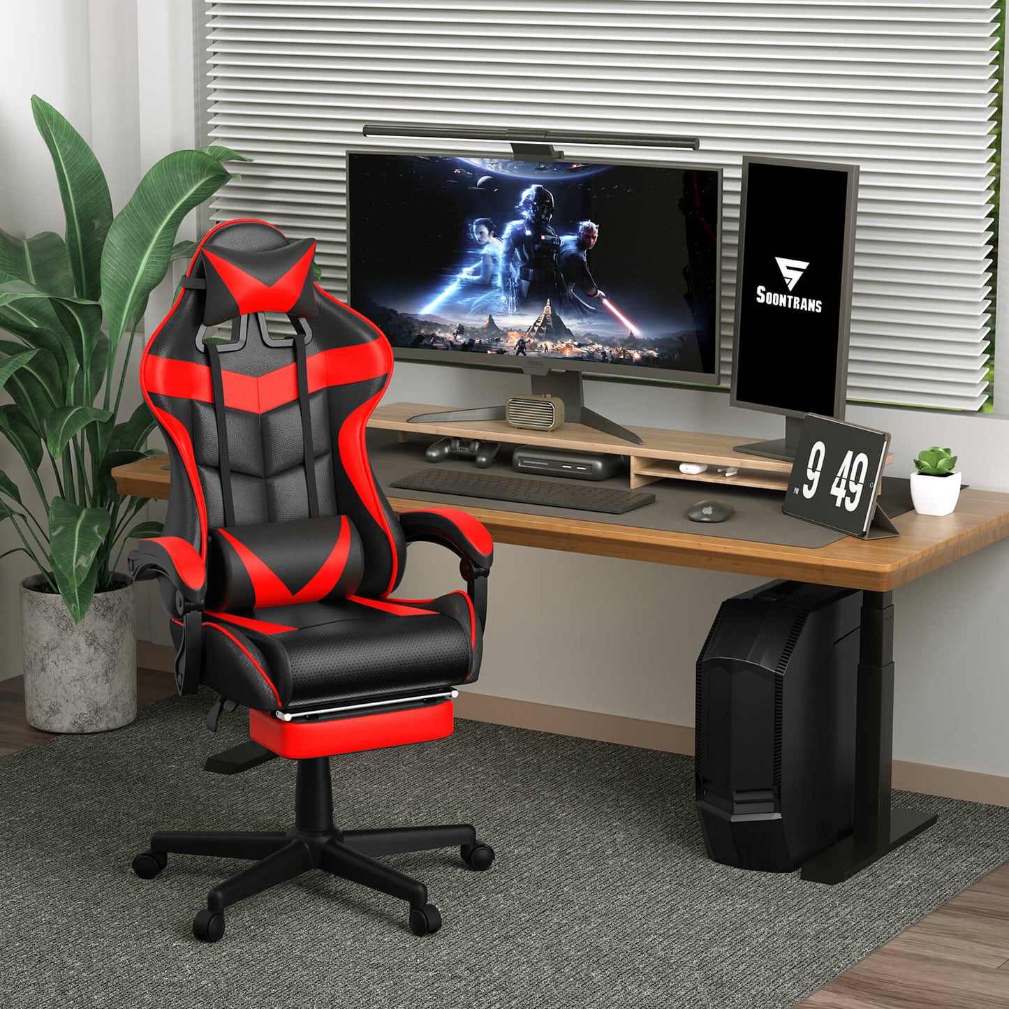 【CAPTAIN 2.0】Vibrant Red Gaming Chair with Footrest - SOONTRANS