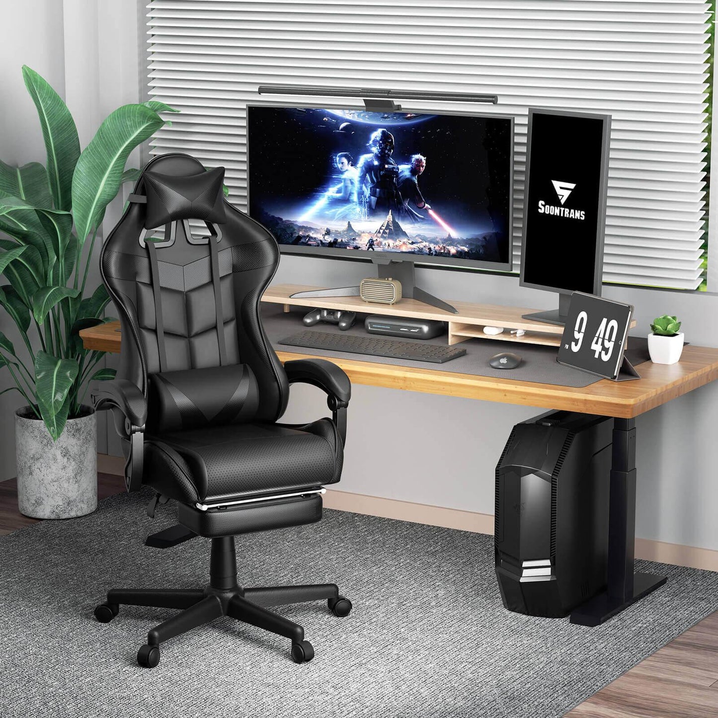 【Free Shipping | $20 off at checkout】Limited Edition Massage Gaming Chair Home Office Carbon Black Chair with Leg Rest - SOONTRANS